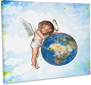 A cute guardian angel sleeping and protects the earth, Museum Grade Canvas Wrap 20x16