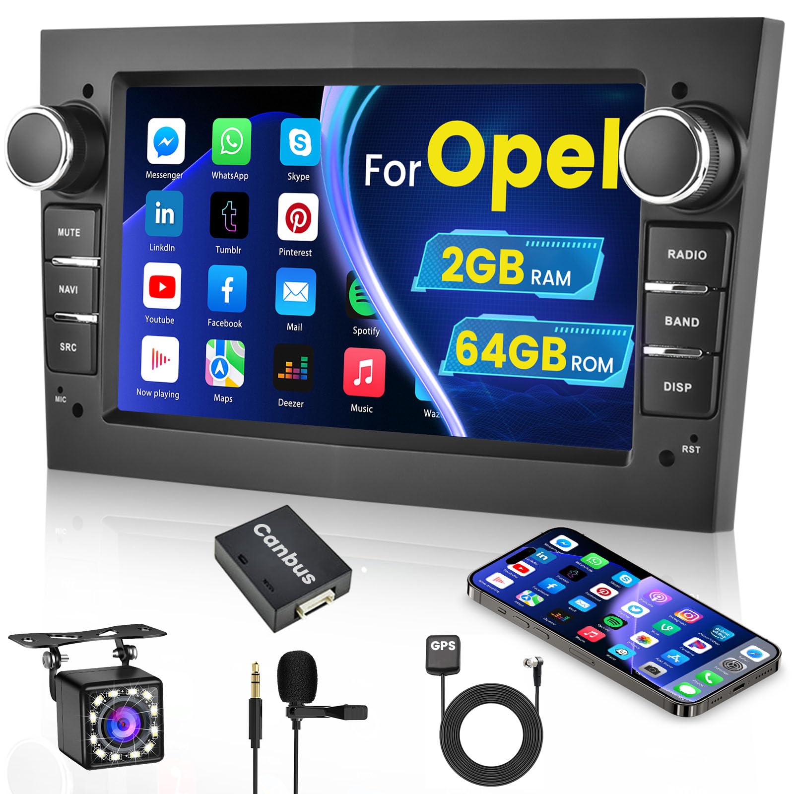 Inefala 2+64G Autoradio Android 13 para Opel Corsa Astra Antara Vivaro Meriva Vectra Radio Coche con Pantalla de 7 Pulgadas con Mirror Link/BT/Navegación GPS/Cámara de Respaldo