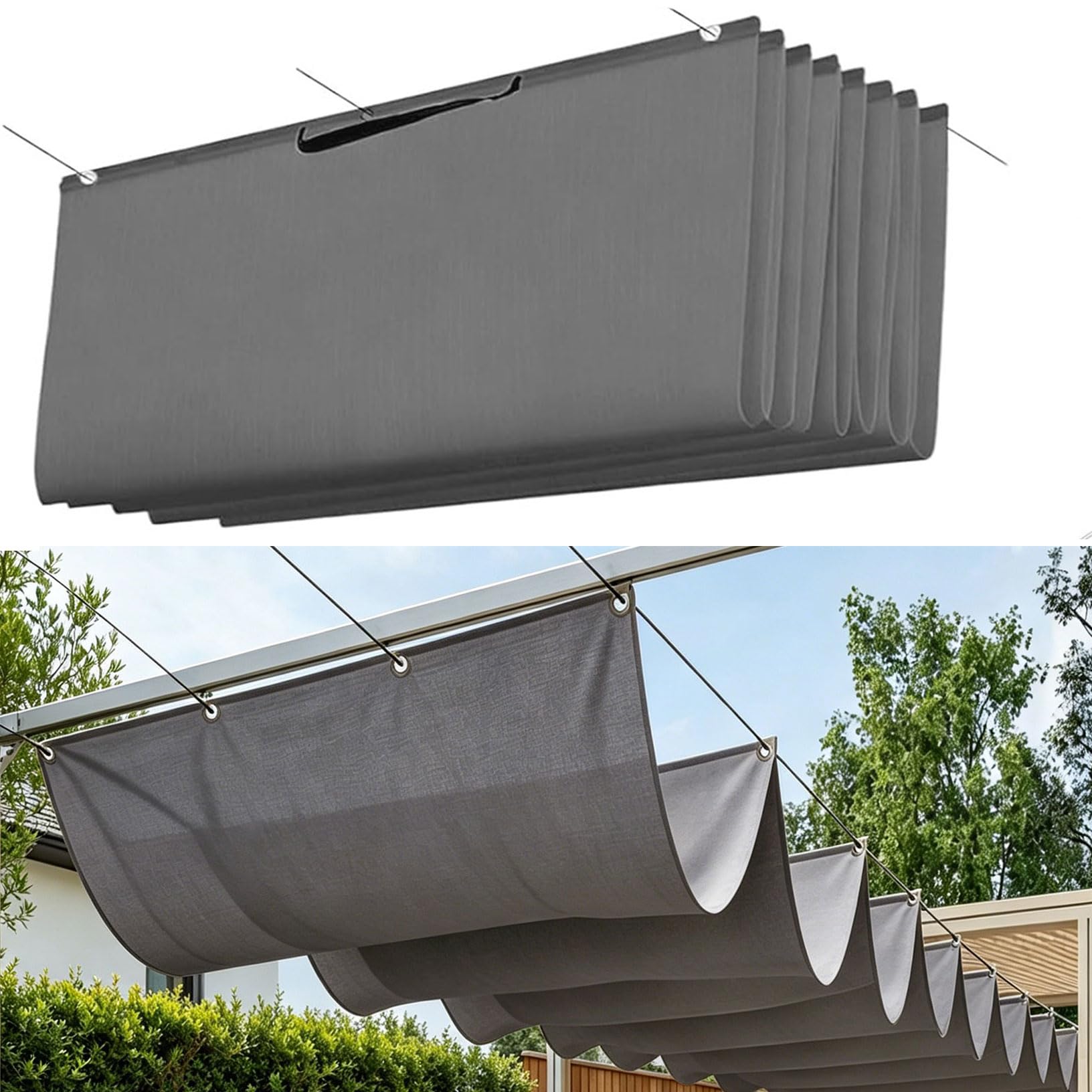 Einziehbares Welle Sonnensegel 1.25 x 3.5 m Sonnenschutz Wasserdicht Verstellbar Welle Schattenabdeckung Inkl. Befestigungsseilen für Balkon Terrasse Garten Pool Camping, Dunkelgrau