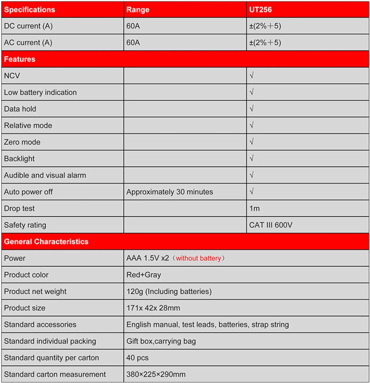 UNI-T Uni-Trend Multimeter clamp Meter UT256A UT256B Ture RMS Digital Clamp Fork Meter Multimeter AC/DC Voltage Current Resistance Capacitance NCV Test Backlight(UT256)