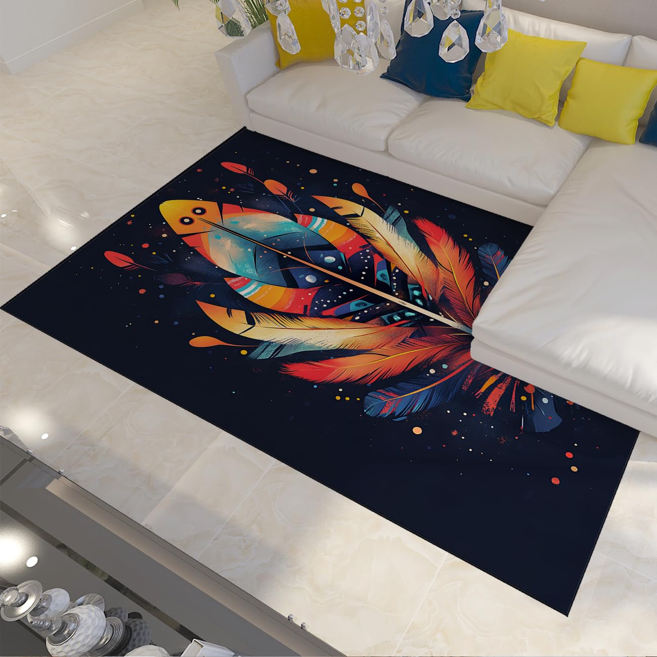 Tapis lavable antidérapant mince bleu 140x180cm à poils ras pour salon