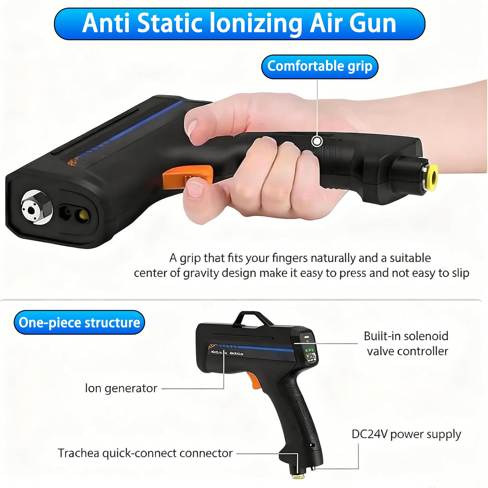 Antystatyczny pistolet jonizujący pistolet pneumatyczny, pistolet antystatyczny automotriz z wykrywaniem kurzu, eliminator statyczny do laboratorium elektronicznego, pakowania folii i