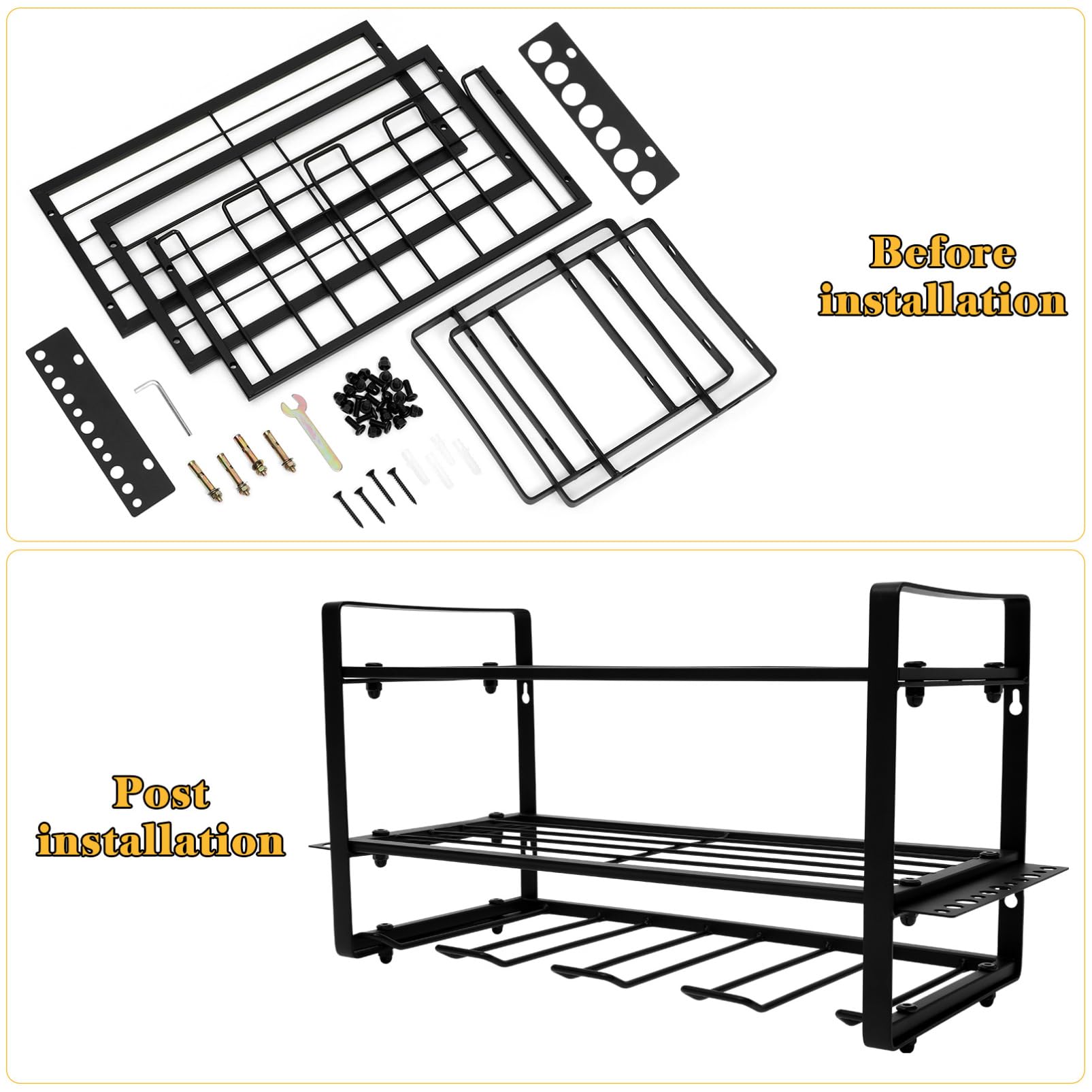 Alipis Soporte para Taladro Tres Niveles en Acero al Carbono Negro | Montaje en Pared, Portaherramientas Soportes Laterales para Destornilladores y Alicates