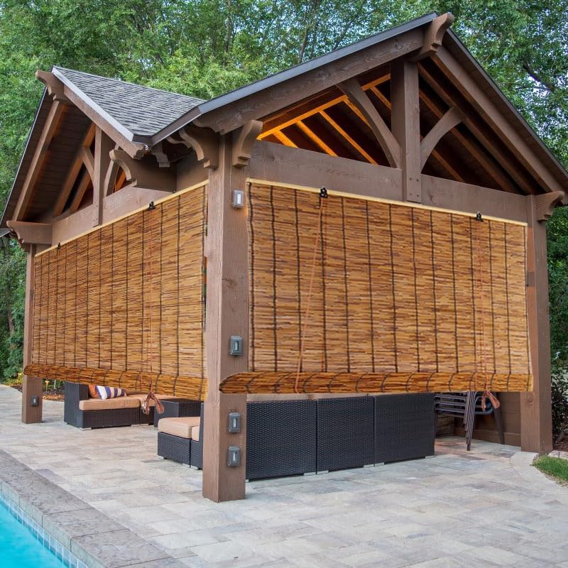 Miniatura 7 de QCLUEU Persianas enrollables de caña para exteriores, persianas de bambú con levantador, persianas enrollables romanas para patio, interiorexterior,