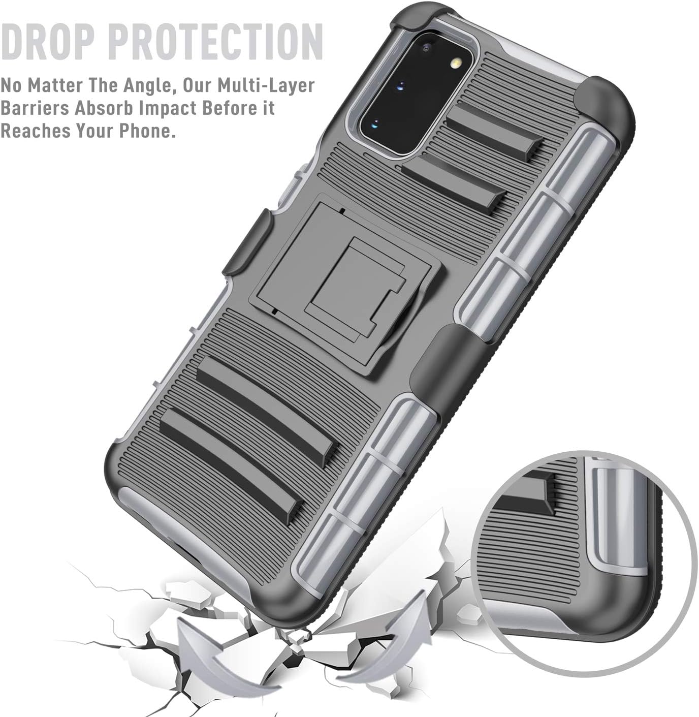 TILL for Galaxy S20 / S20 5G Case, TILL [Knight Armor] Heavy Duty Full-Body Rugged Holster Resilient Armor Case [Belt Swivel Clip][Kickstand] Combo Cover Shell for Samsung Galaxy S20 [Gray]