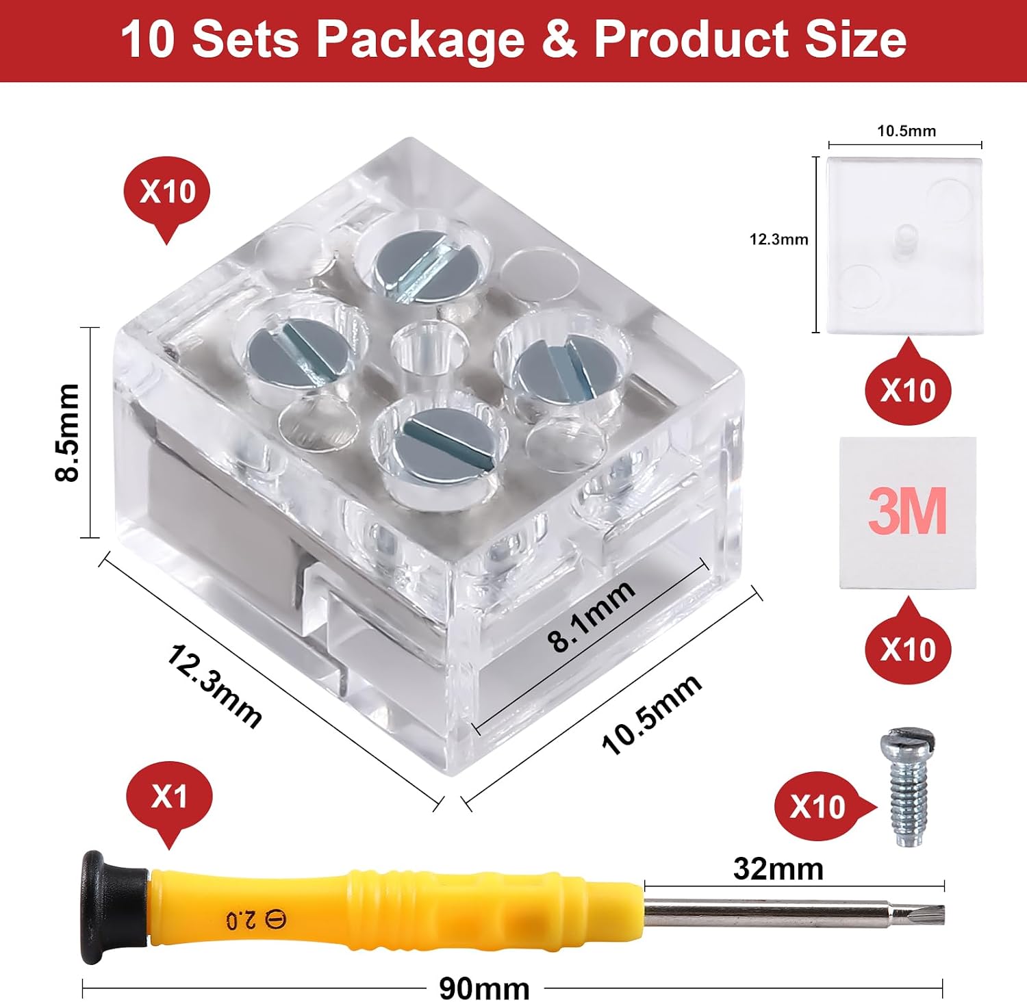 10 Pack 8mm solderless Strip Light Connector 2Pin LED Strip Light Connector | LED Tape Light Connector, 8mm 2Pin Connector LED Connector Suit For Single Color 8mm/0.34in Width Strip Light