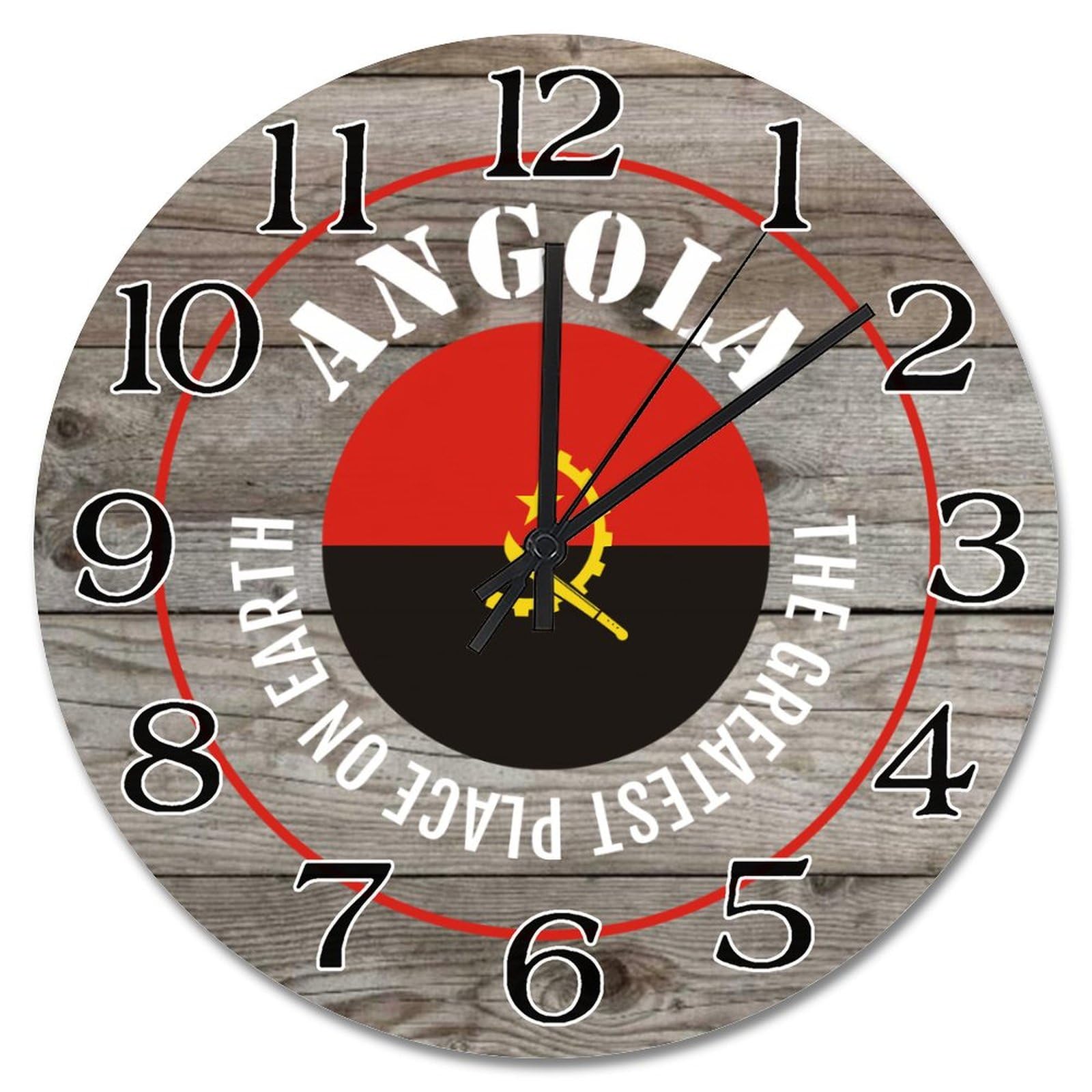 Horloge murale bois silencieuse vintage 38 cm drapeau Angola