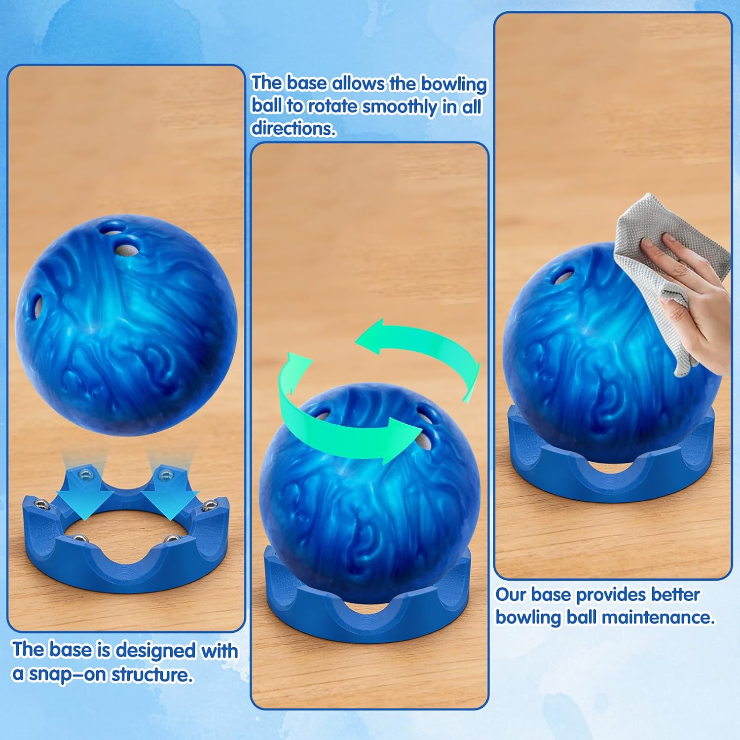 Bowling Ball Holder, Bowling Accessories for Men, 360° Smooth Rotating Ball Cup Holder with Easy Multi-Angle Grip Suitable for Storage Cleaning Polishing
