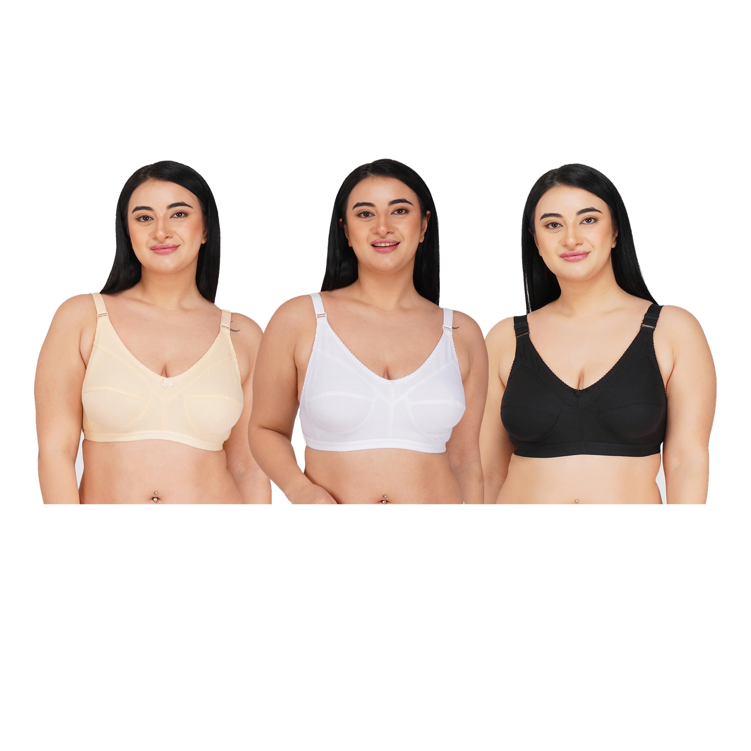 Imsa ModaWomen's Full Coverage Bra for Heavy Bust Seamless Non Padded (Pack of 3)