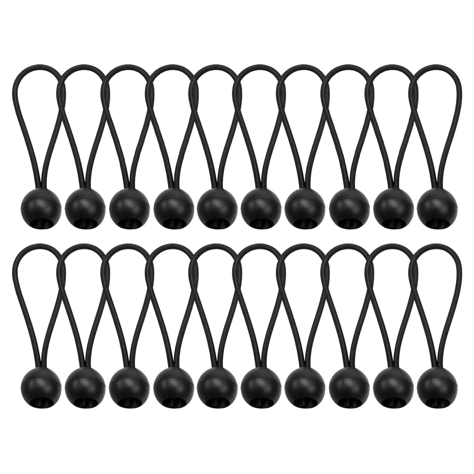 Canquanswzx Black 20Pcs Bungee Cords With Balls, Tarpaulin Bungees Balls Bungee Cords, Tarp Ties Elastic String Cord, Heavy Duty Tarp Ties And Elastic Rope Fasteners, Cord Ball Bungees And Flag Toggles