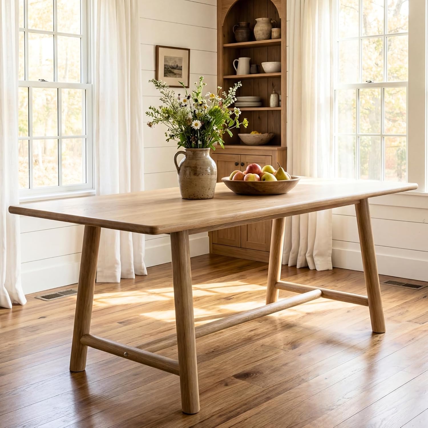 Natural Dining Table, 69" Wood Kitchen Table with Solid Wood Legs, Seats 46, Modern Farmhouse Dinner Table for Dining Room Home Office