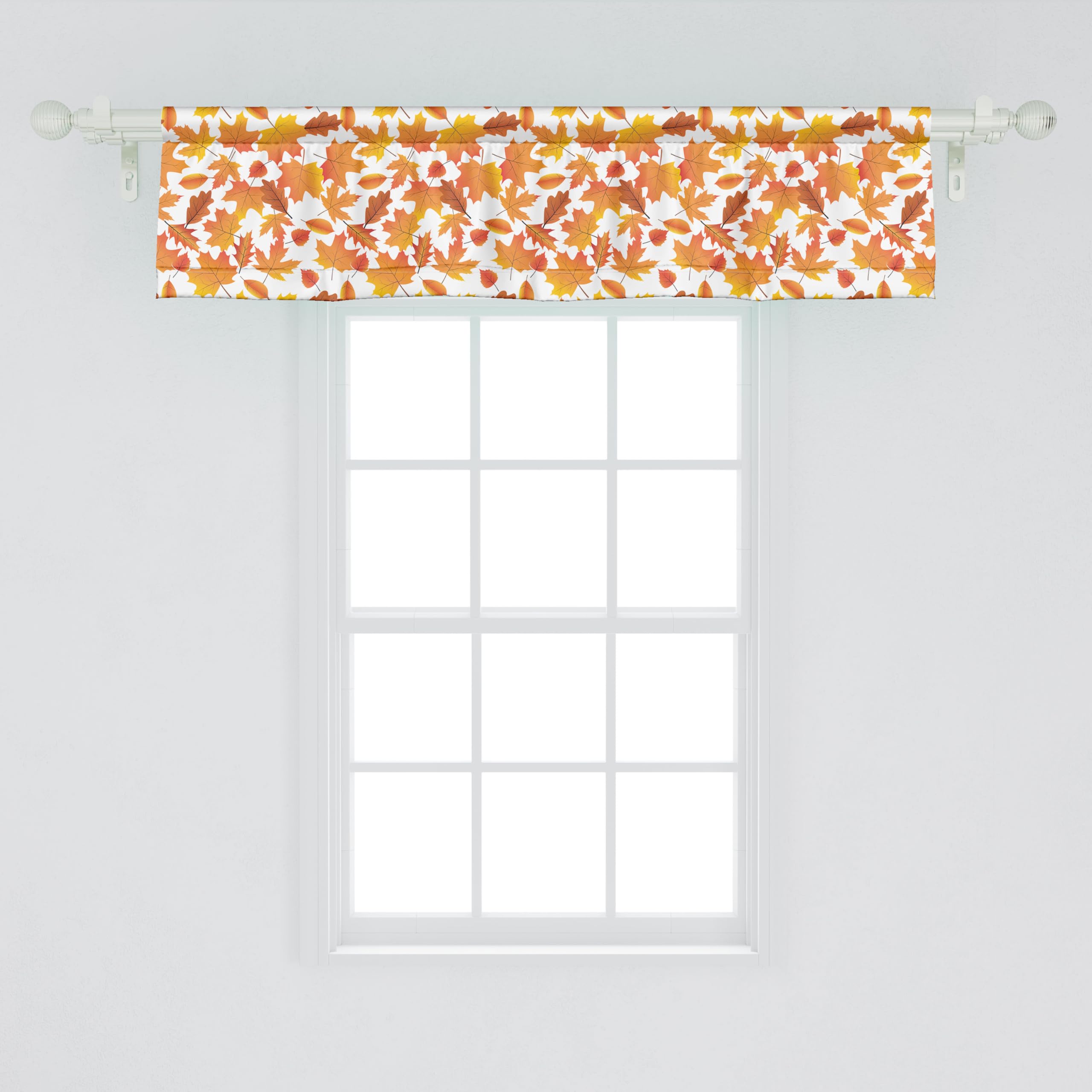 Ambesonne Burnt Orange Window Valance, Autumn Art Pattern of Various Fall Leaves, Curtain Valance for Kitchen Bedroom Decor with Rod Pocket, 54