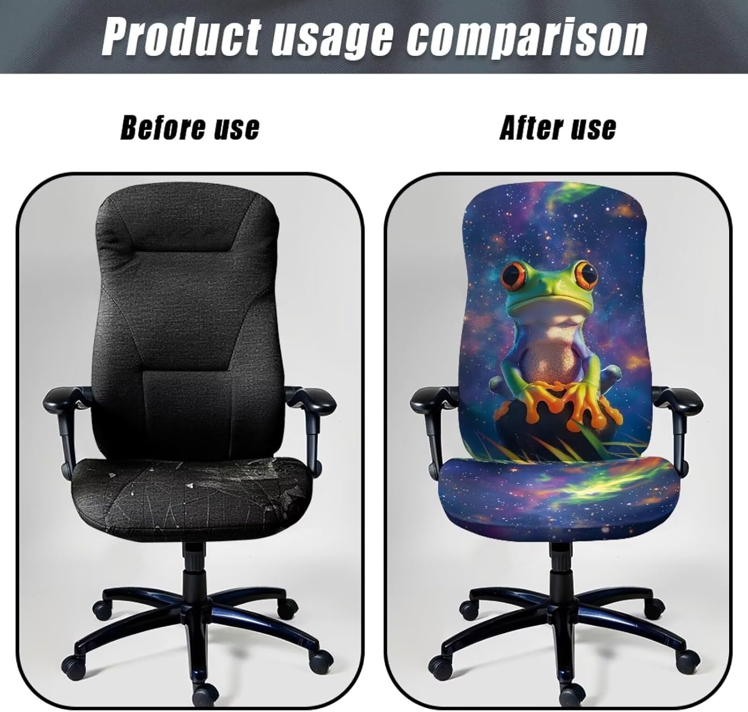 Universal Office Chair Slipcover Stretchable High Back Computer Desk Chair Cover Protector for Home Office Decor, L, Frog Galaxy Print
