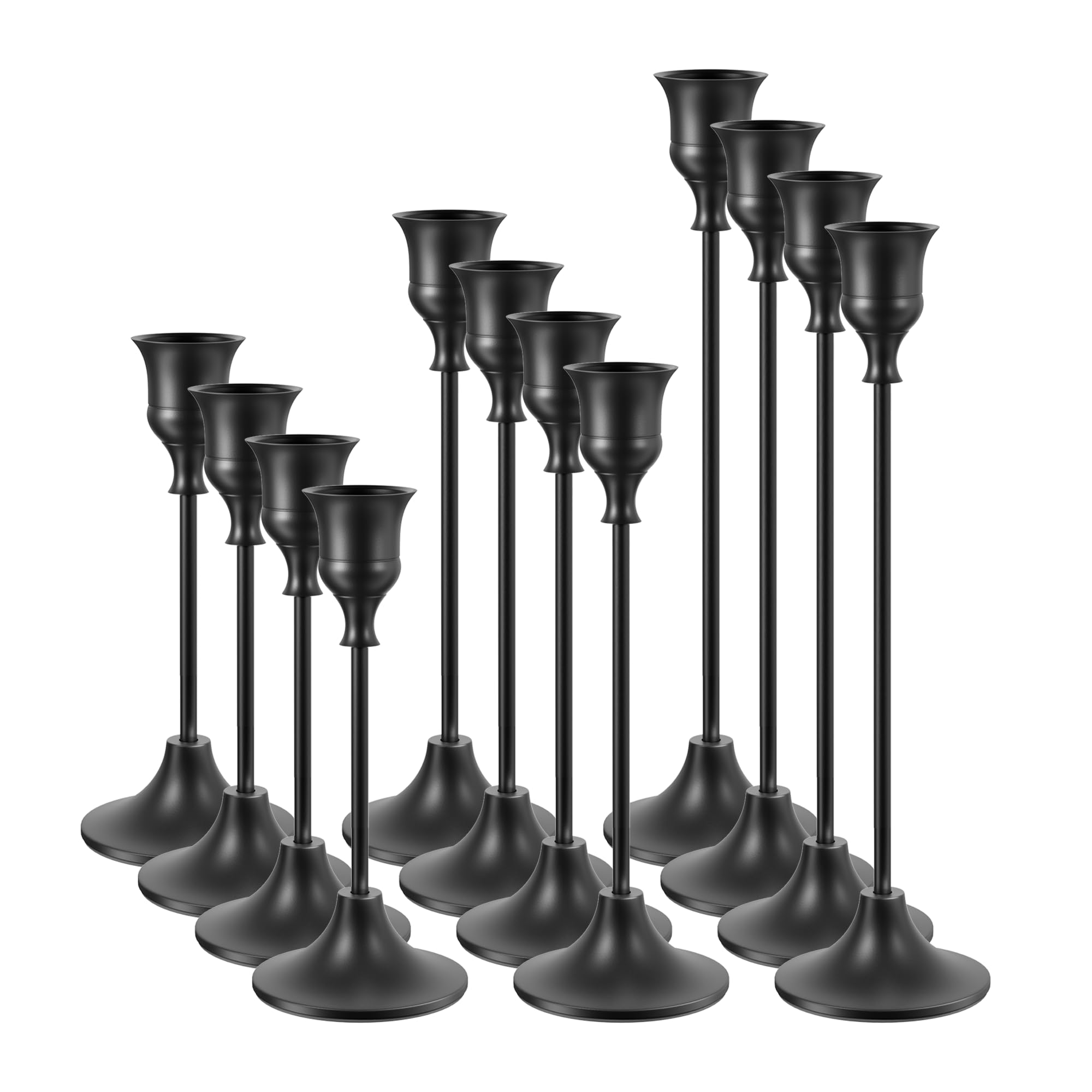 NLBTW Set of 12 Black Taper Candle Holders, Candlesticks Holders Bulk Decorative，Vintage Candlestick Holder Decorative Metal Candle Sticks Home Decor