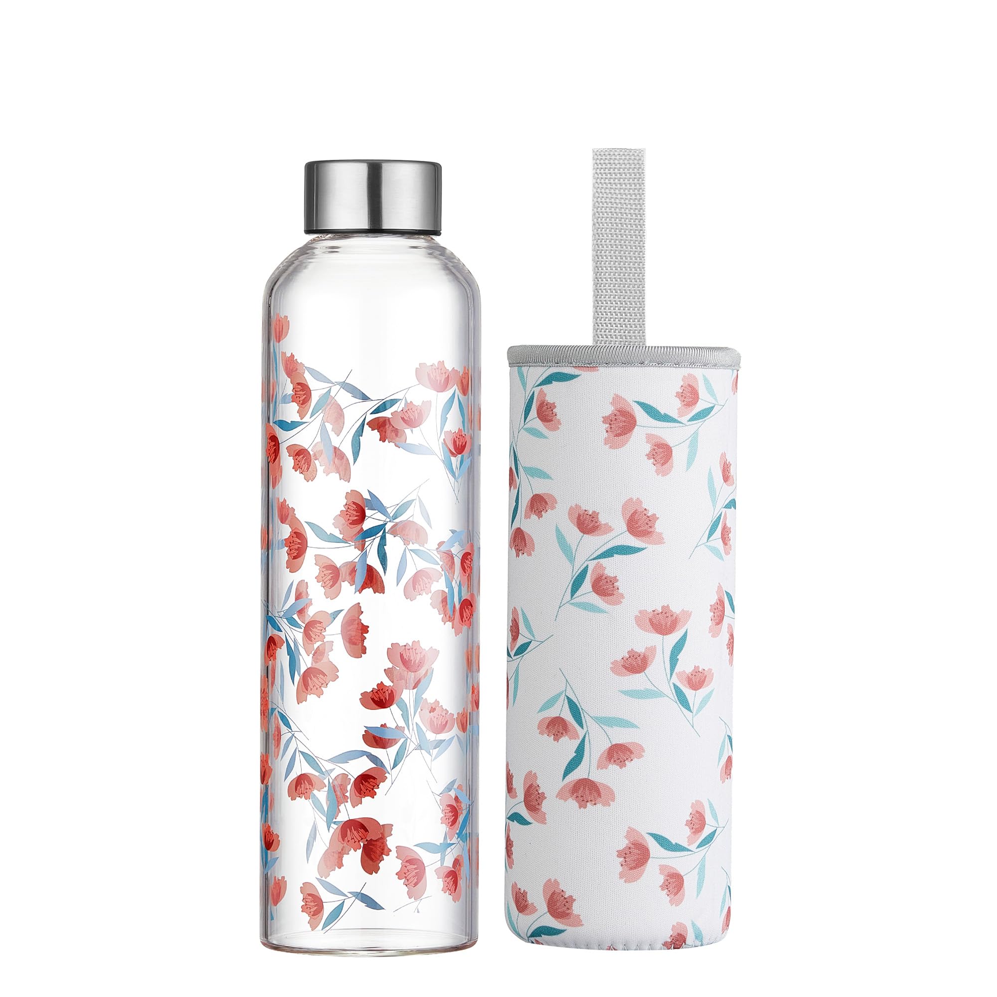 Autsel 500ml Glasflasche Trinkflasche Glas Sport Borosilikat Glass Bottle Wasser Flasche mit Neopren-Hülle mit Auslaufsichere Abdeckung