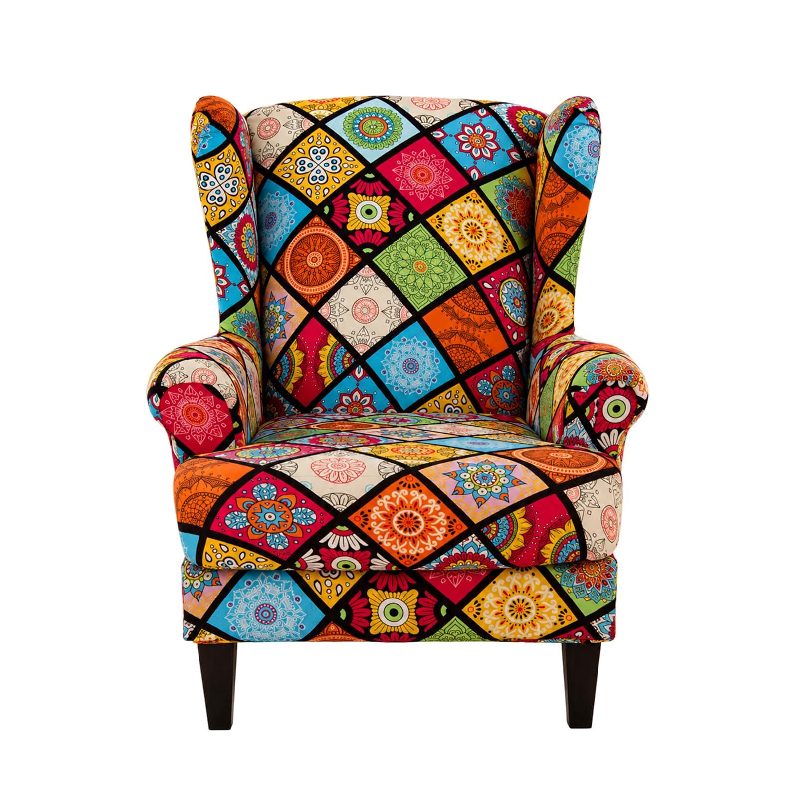 Highdi Mandala Wingback Chair Covers 2 Piece Stretch Wing Chair Slipcover, Washable Spandex Fabric Sofa Cover Furniture Protector For Armchair Chairs Living Room Bedroom Hotel (Mandala)