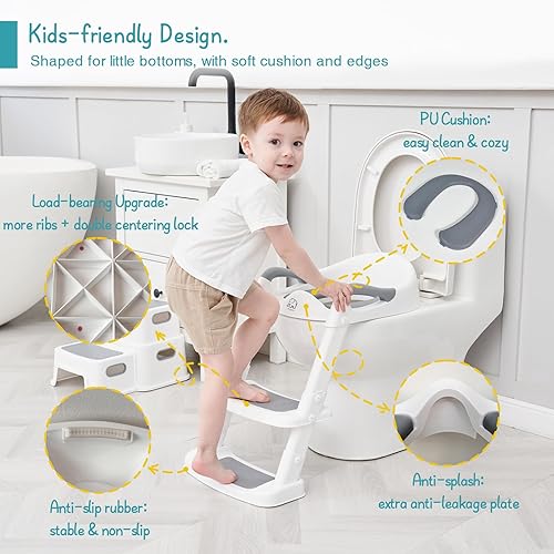 Miniatura 3 de Forbena Potty Training Toilet Seat with Step Stool Ladder, Toddler Kids Potty Seat for Boys Girls, Non Slip Foldable Toilet Training Seat with Soft