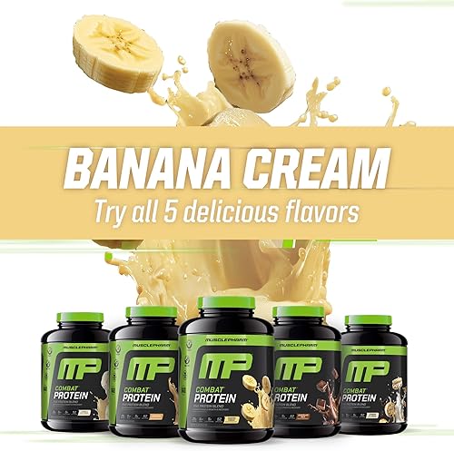 Miniatura 6 de MusclePharm Proteína en polvo de combate, sabor a crema de plátano, alimenta los músculos para entrenamientos productivos, 5 fuentes de proteínas,