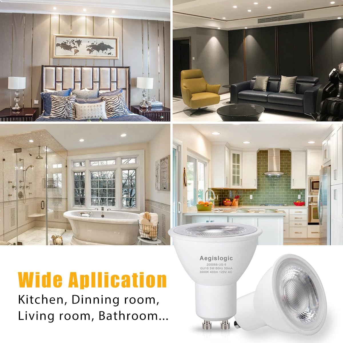 GU10 COB LED Light Bulbs Dimmable GU10 Bulb Replacement for Recessed Track Lighting 5W LED Bulbs with 40° Flood Beam 50W Halogen Equivalent Flicker Free GU10 Bulbs for Track Light (GU10-3000K, 5PCs)