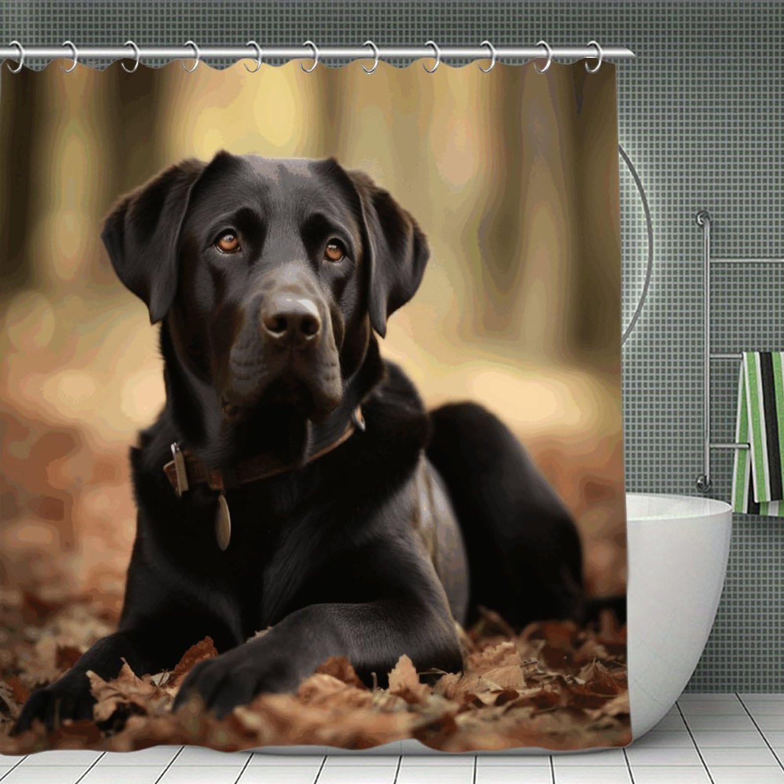 VstaDank Cute Labrador Dog Shower Curtain Waterproof Bathroom Curtain with Hooks Luxury Weighted Bath Curtains for Bathtubs Showers Room Dividers Decorative Shower Curtains 71x71 in