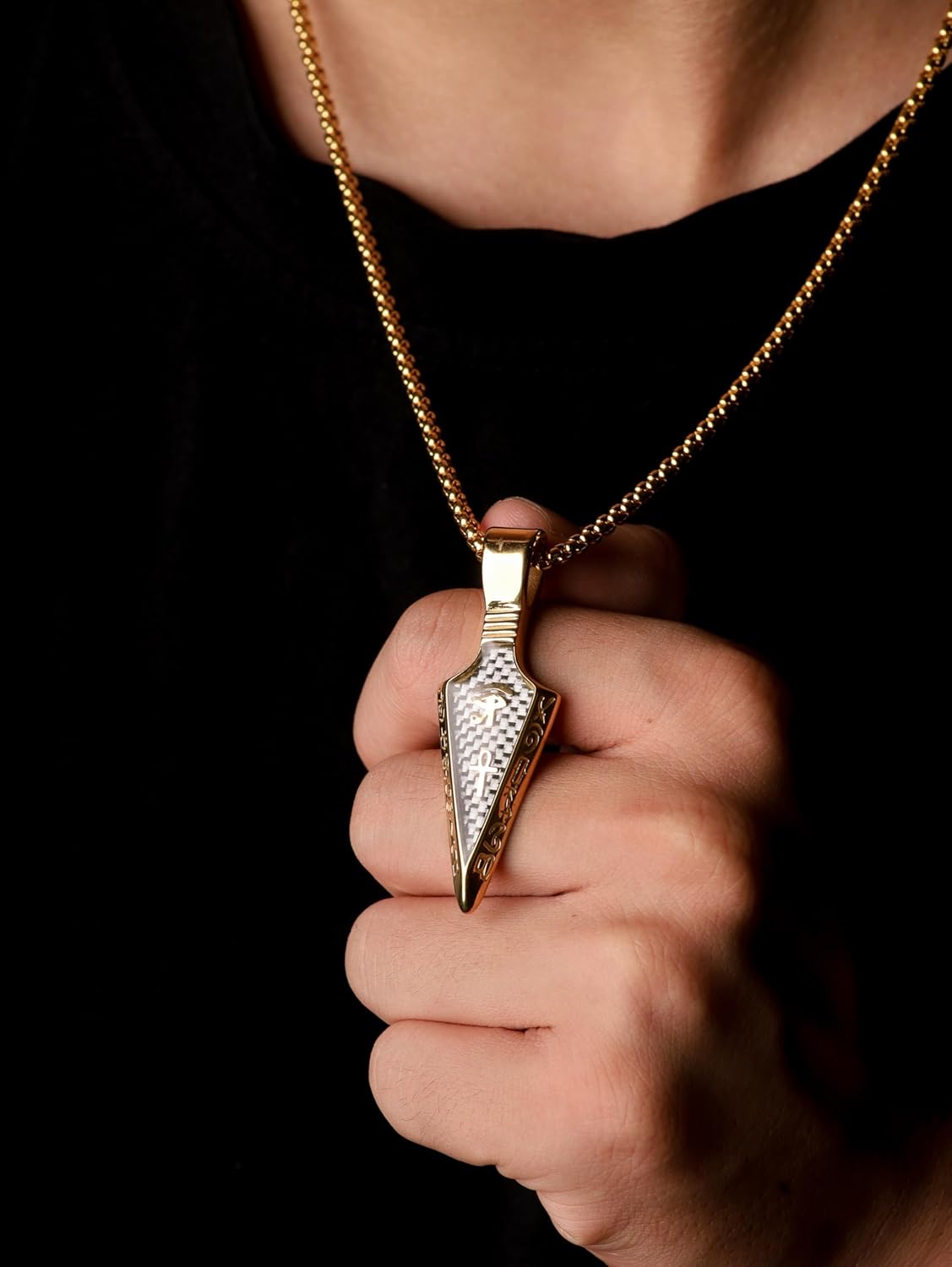 HAQUIL Arrowhead Necklace, Stainless Steel Eye of Horus Ankh Hieroglyphic Arrowhead Pendant, Box Chain, Egyptian Jewelry Gifts - Image 5