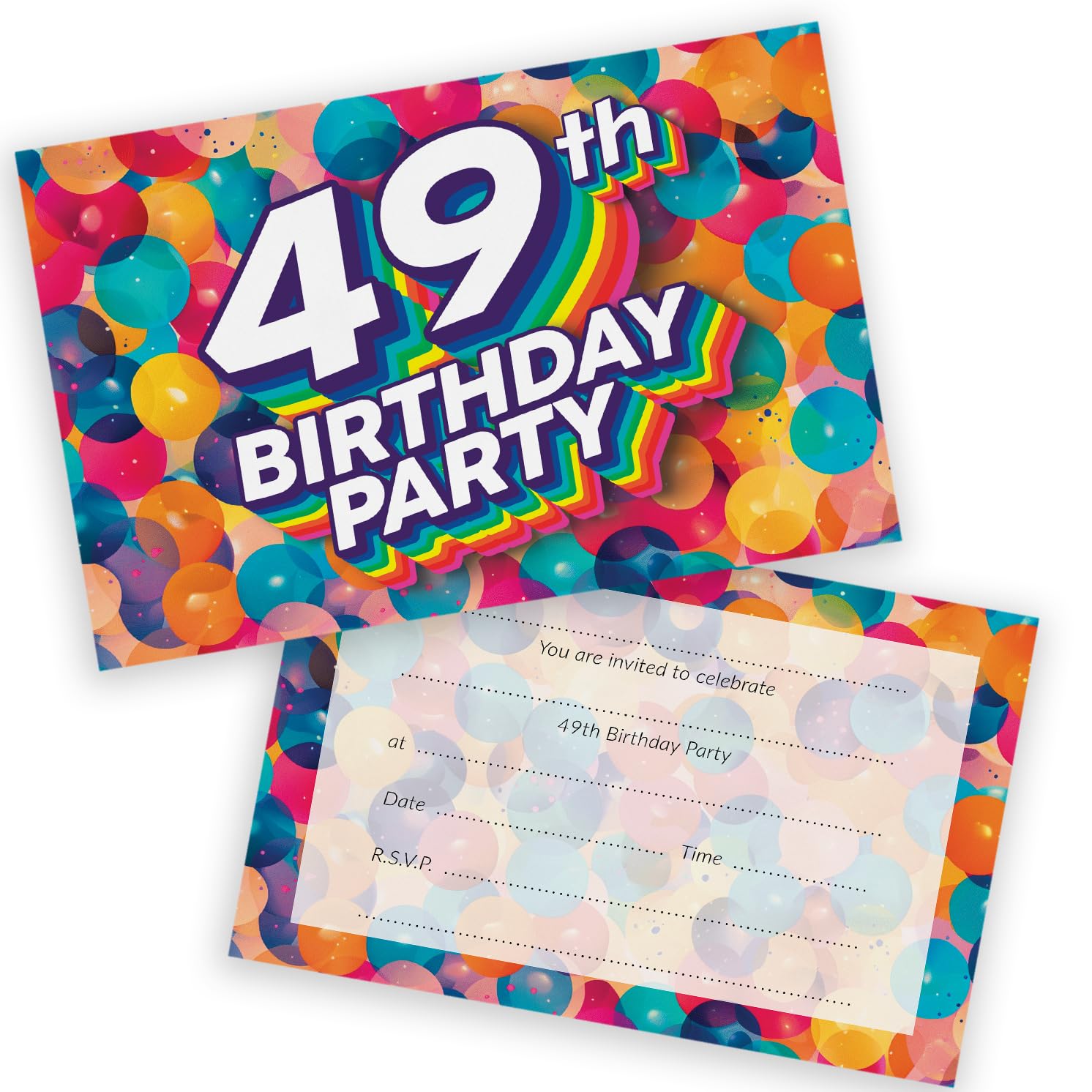 49th Birthday Party Invitations Men Women - Rainbow Balloons 36 Pack - Adults Birthday Invitations for Friends Family A6 Bday Party Invites Invitation Cards with Folding Envelopes