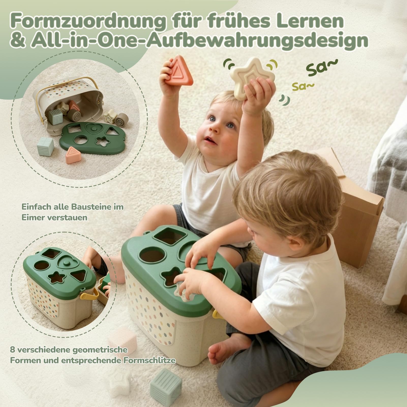 Montessori Spielzeug Baby ab 6 Monate, 5 in 1 Baby Spielzeug ab 7 8 9 Monate mit Bauklötze, Stapelringe, Tissue Box Toys, Lernspielzeug Geschenk für 6-12 Monate