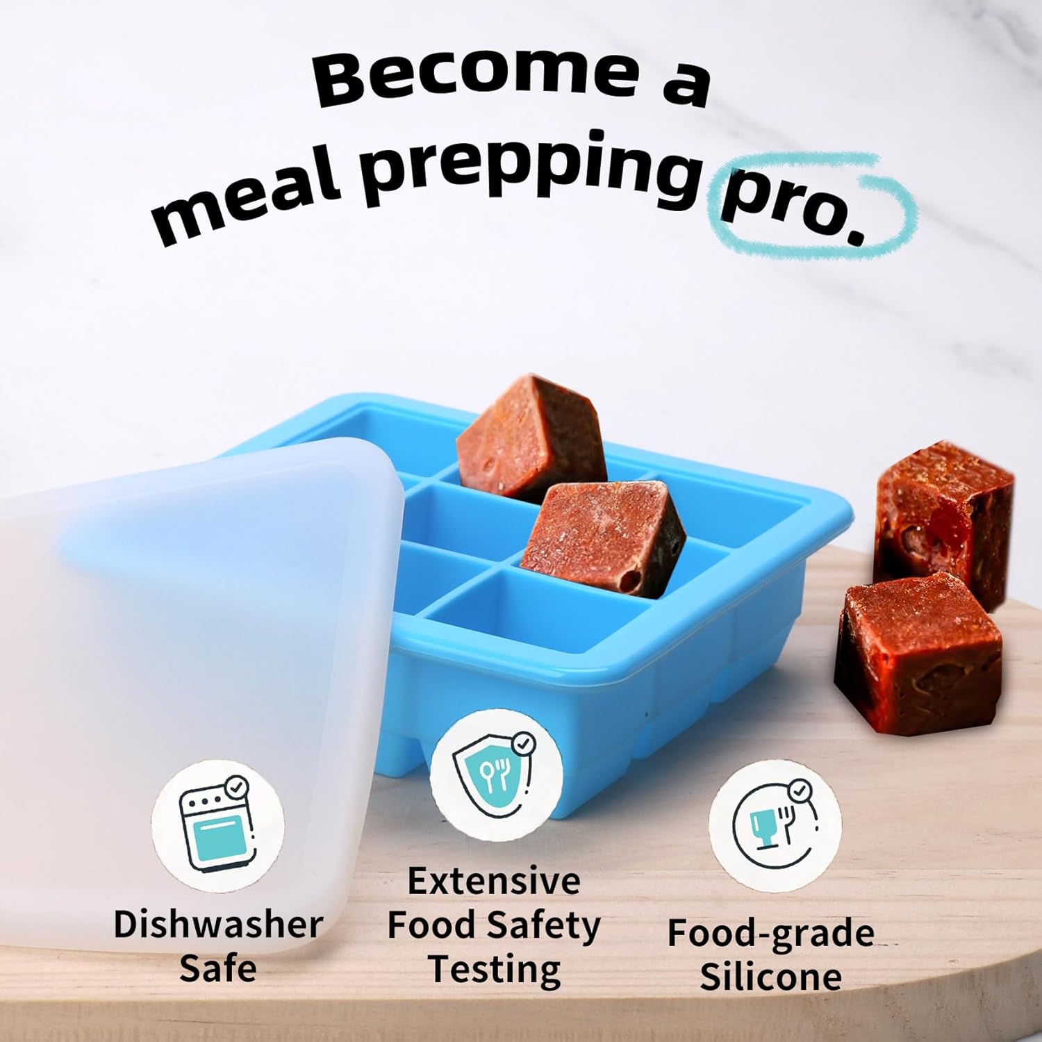 2 Tbsp Silicone Freezer Molds - Perfect for Storing Garlic, Herbs, Ginger, Pesto, Tomato Paste, Lemon Juice,Vegetable Purees,Purees and More - Silicone Food Freezer Tray (Blue 4 Pack)