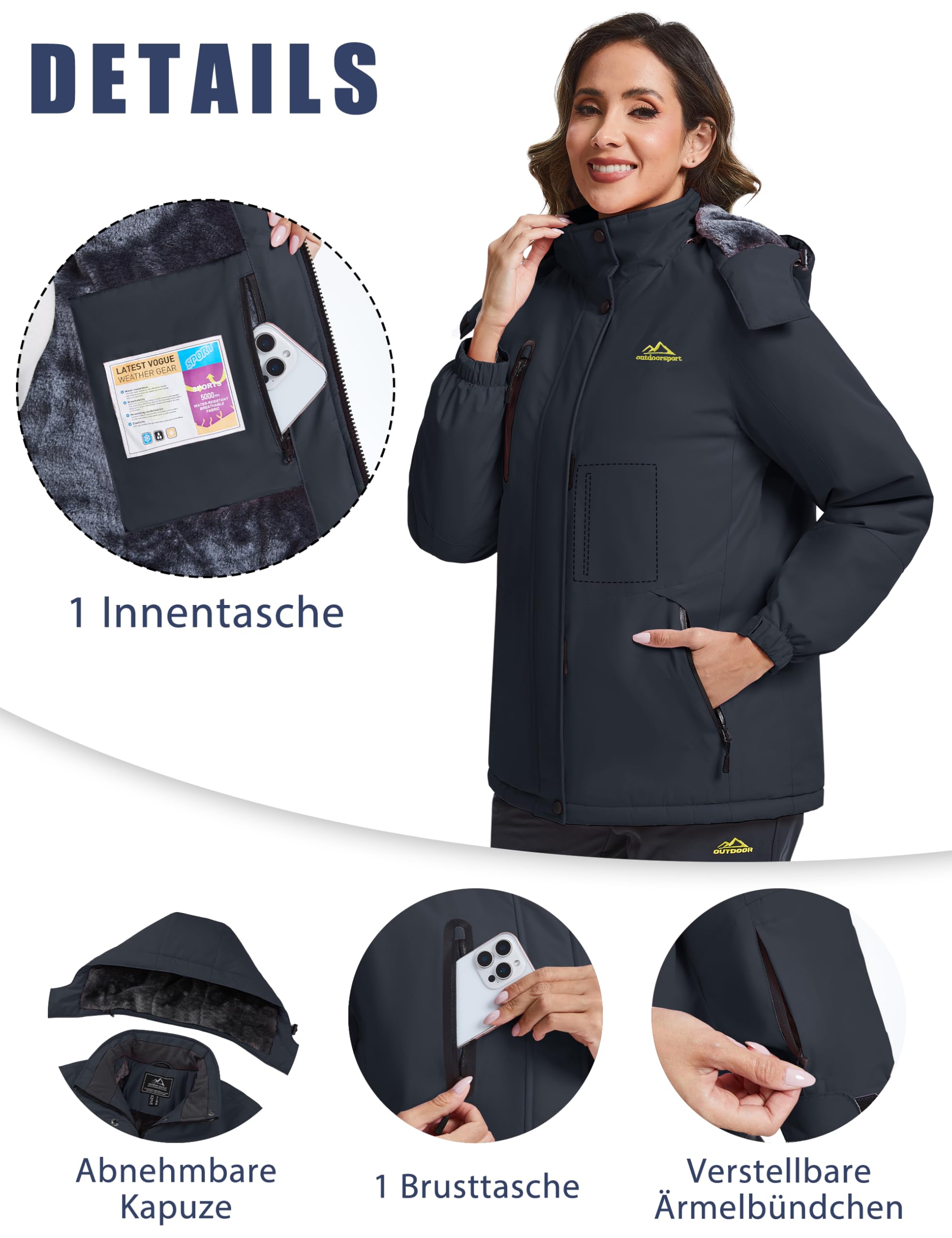 TACVASEN Damen Winterjacke Wasserdicht Outdoor Winter Skijacke Windbreaker | Softshelljacke,Snowboardjacke,Winddicht,Wasserdicht,Warm,Snowboard,Fleece,Gefütterte,mit Abnehmbarer Kapuze,Wintermantel