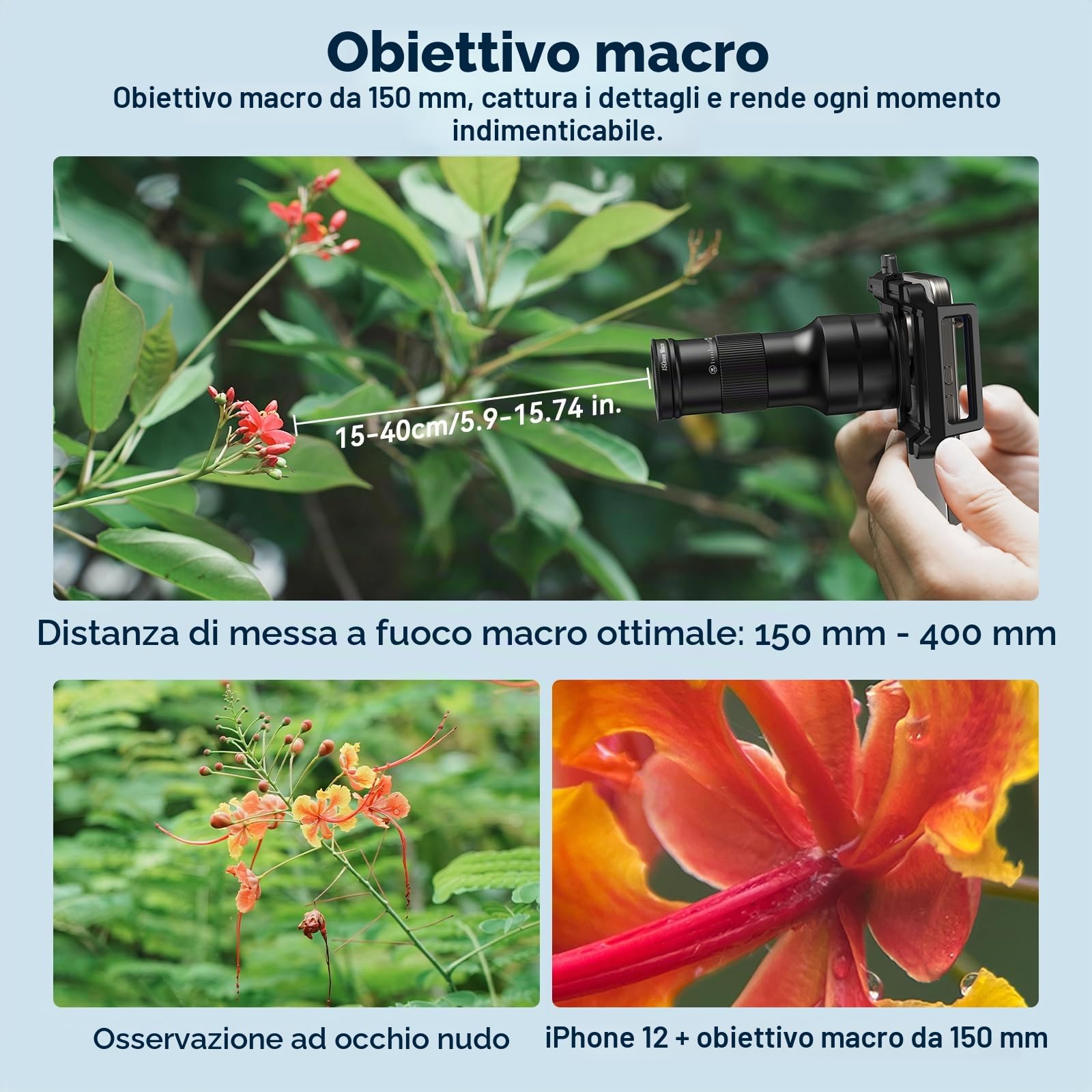 APEXEL Teleobiettivo HD 6X con messa a fuoco fissa e clip universale migliorata, obiettivo macro da 150 mm, pratico set di obiettivi, compatibile con la maggior parte dei telefoni cellulari