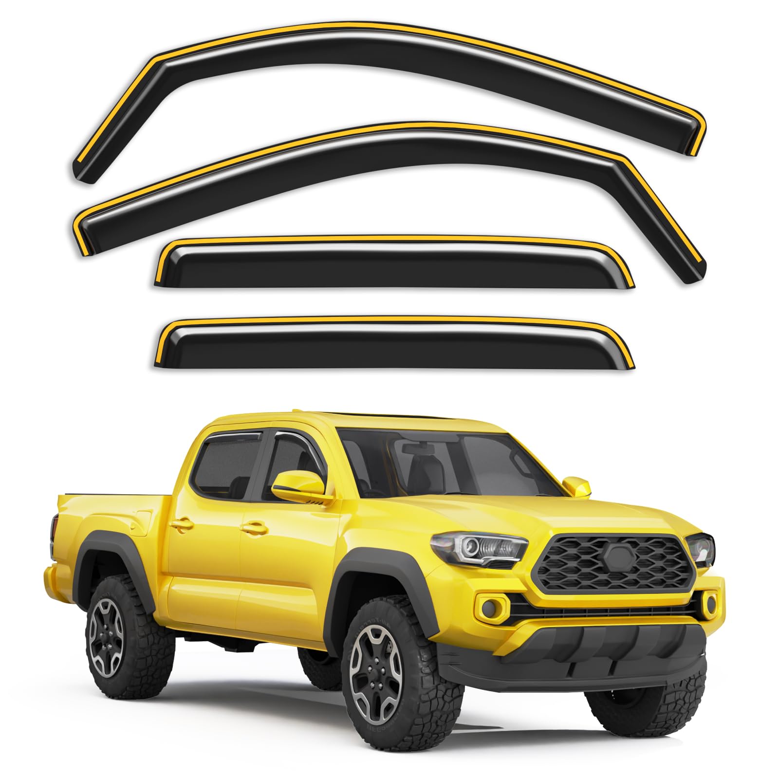 in-Channel Window Rain Guards Fit for Toyota Tacoma Double Cab 2016-2023 Rain Guard Extra Durable Window Deflectors Vent Visors Vent Shades Exterior Truck Accessories