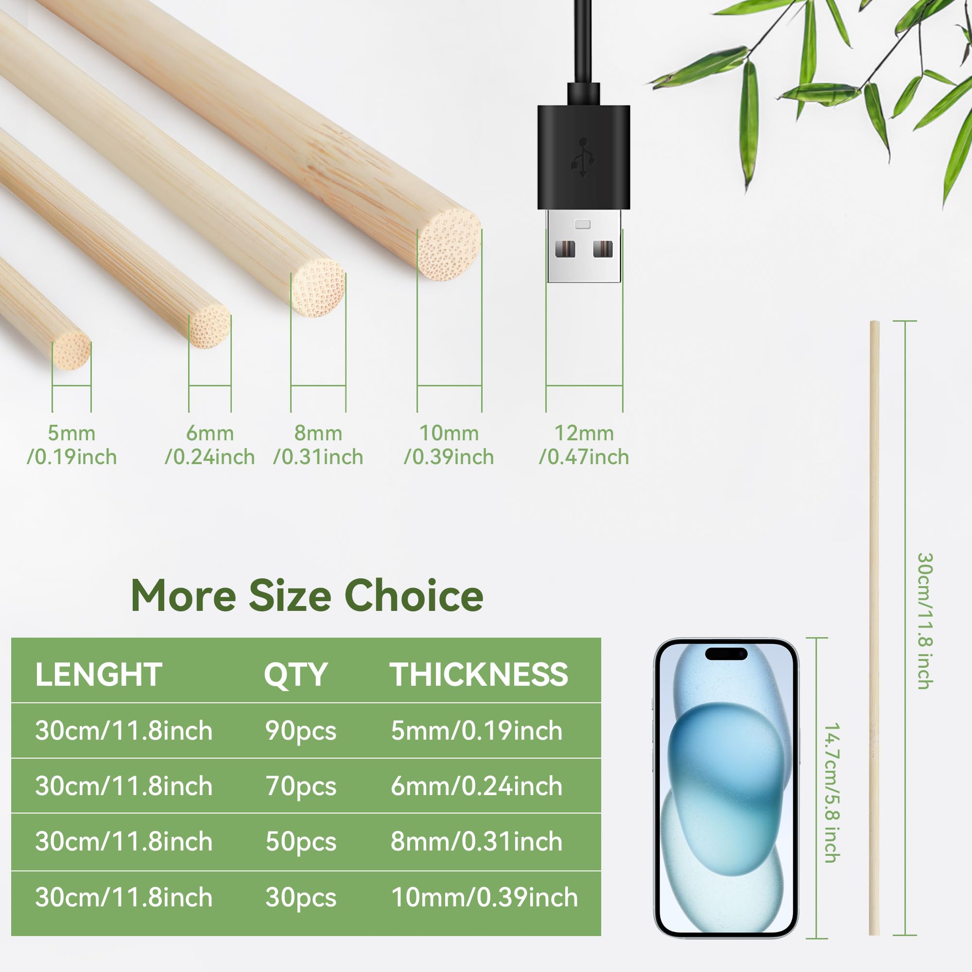 Wood Sticks For Crafting SENJEOK 100 PCS 30cm/12 Inch Rods, 10mm Round ...