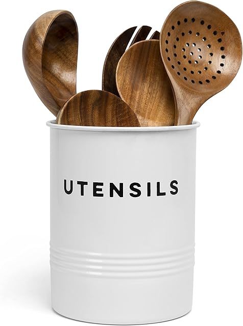 Metal Kitchen Utensil Holder 13 x 15.5cm, White