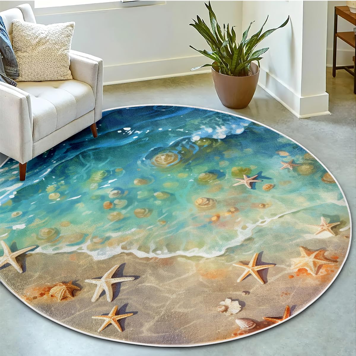 ラグ・カーペット round beach rug Amazon.com: Ocean Beach Round Rugs 6Ft Tropical Summer Theme