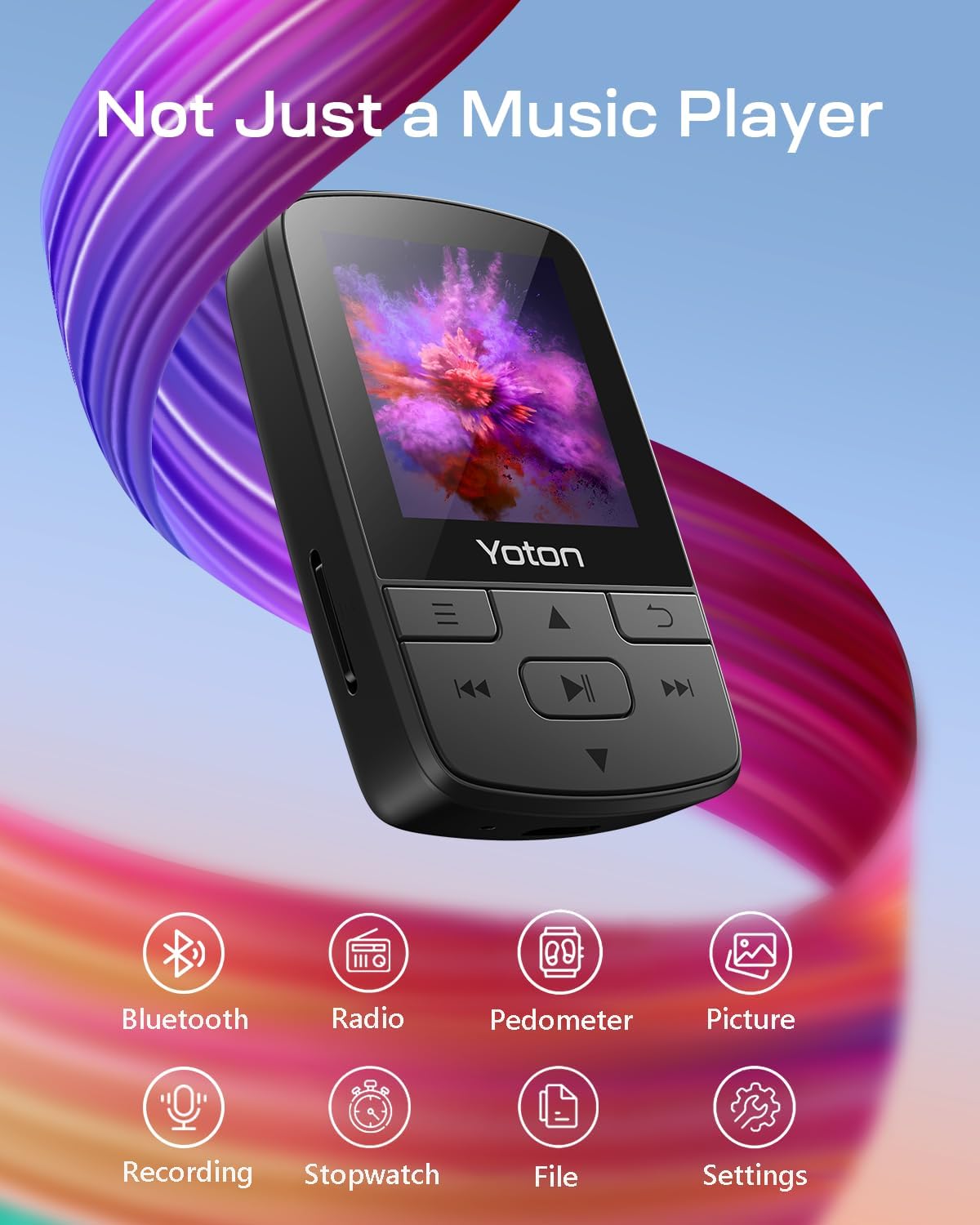 64GB MP3 Player with Bluetooth, YOTON Portable Music Player with Clip, HiFi Sound, FM Radio, Stopwatch Function, Voice Recorder, E-Book, Pedometer, Earphones and TF Card Included