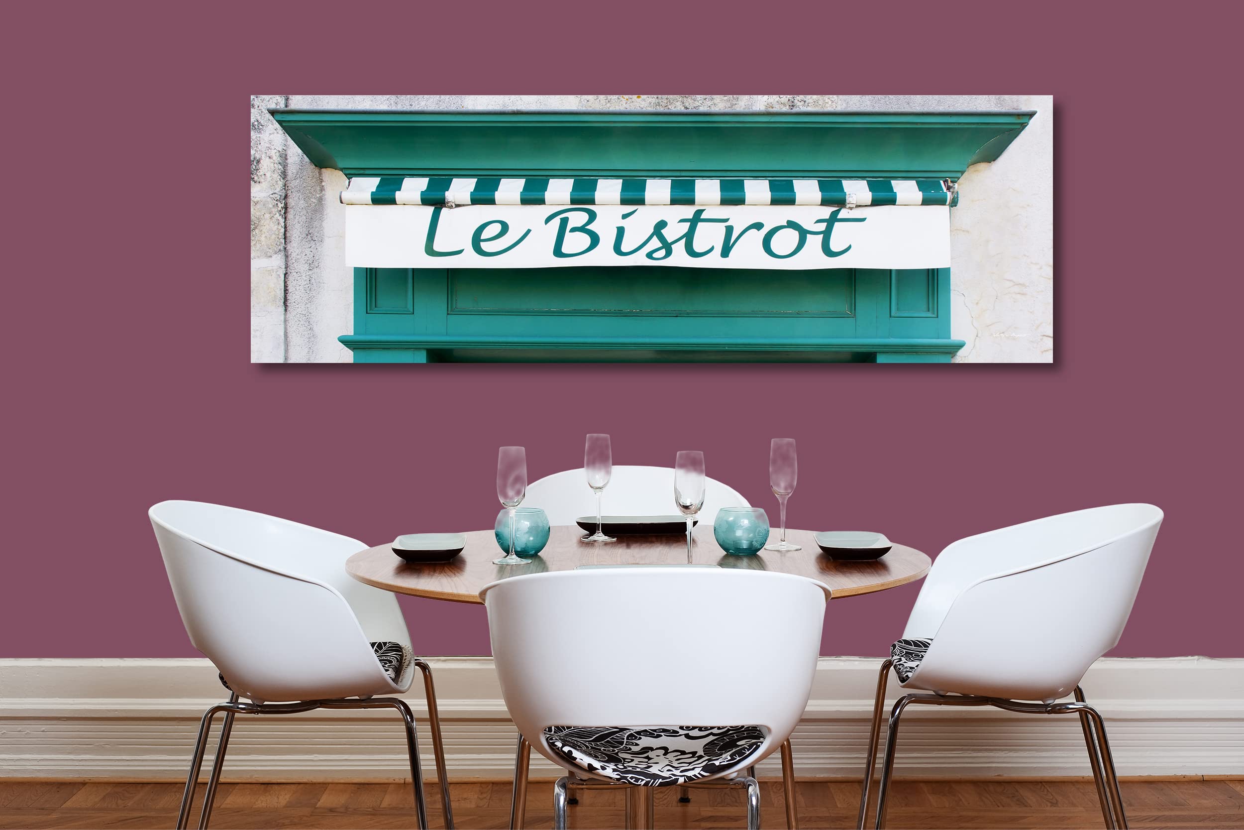 Glücksvilla - Bistrot grün (Leinwand-Bild 2 cm, 90 x 30 cm) | div. Maße - aus DE - Kunstdruck XXL Deko Wandbild quer - Bistro Restaurant Bar Frankreich Paris