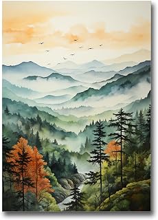 Modern Watercolour Print of a Colourful Bush Desert Scene, Captivating Home Wall Art and Office Decor featuring Gum Trees and Mountains, Wall Art, Art Print