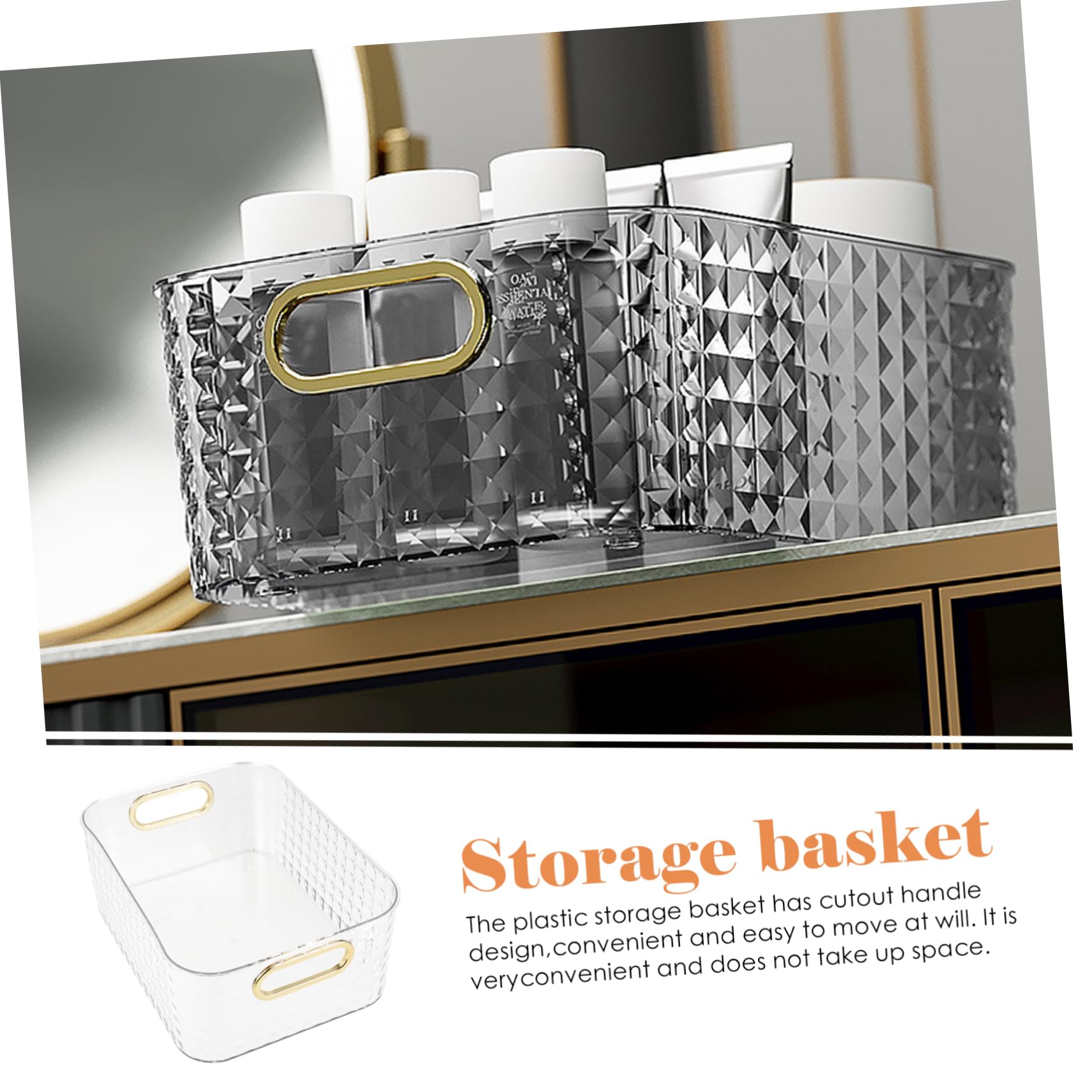 SOLUSTRE Pattern Storage Basket with Cutout Handles Transparent Desktop Organizer for Makeup Supplies Snacks and Home Essentials Stylish and Design for Versatile Use