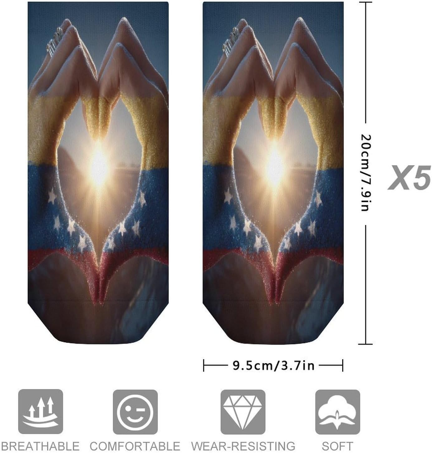 Venezuela Flag Heart Hand Gesture Socks for Men Women 5 Pairs Ankle Socks