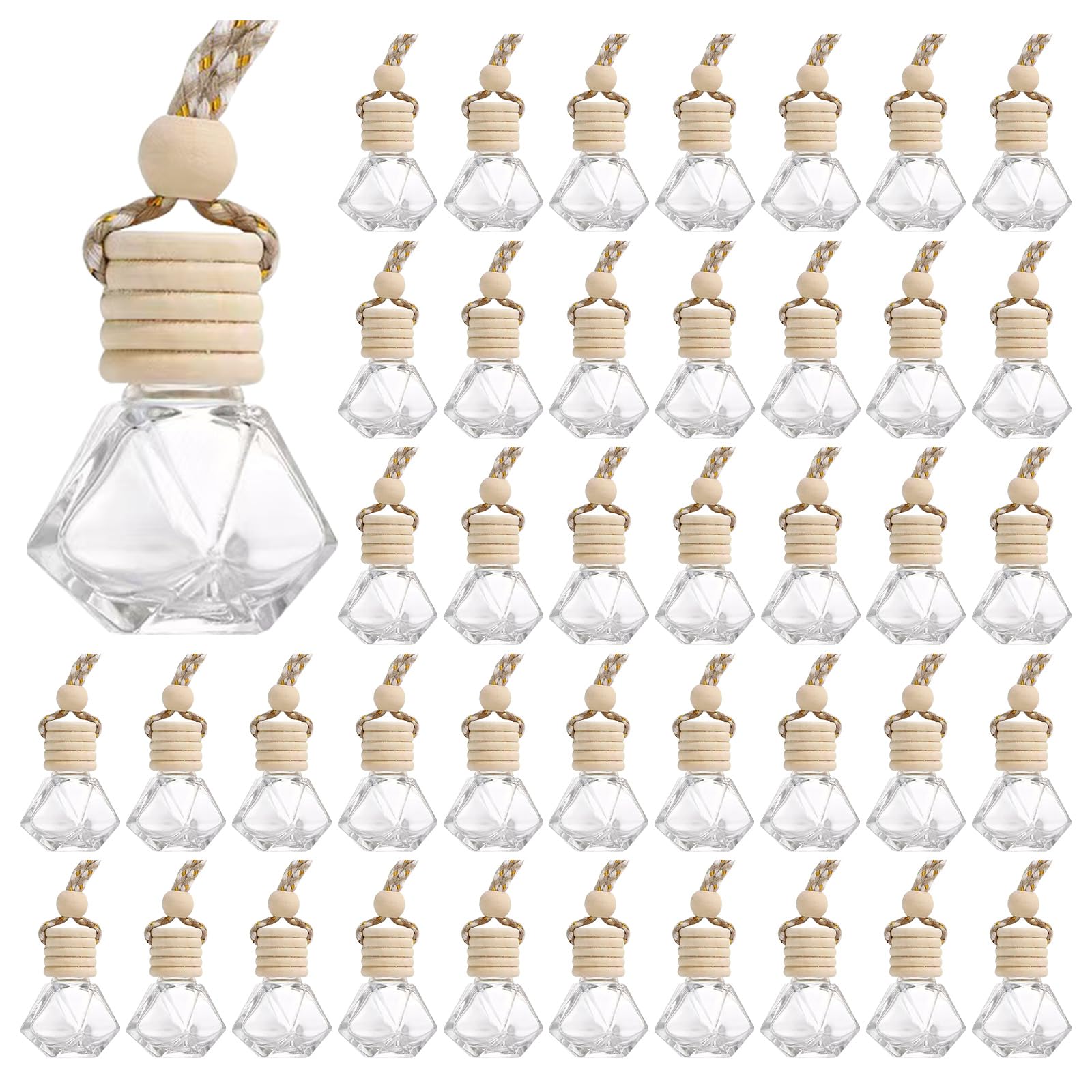 Ambientador colgante para coche, juego de 100 botellas de cristal vacías de 8 ml, frascos de perfume esenciales para aceites automotrices, aromaterapia