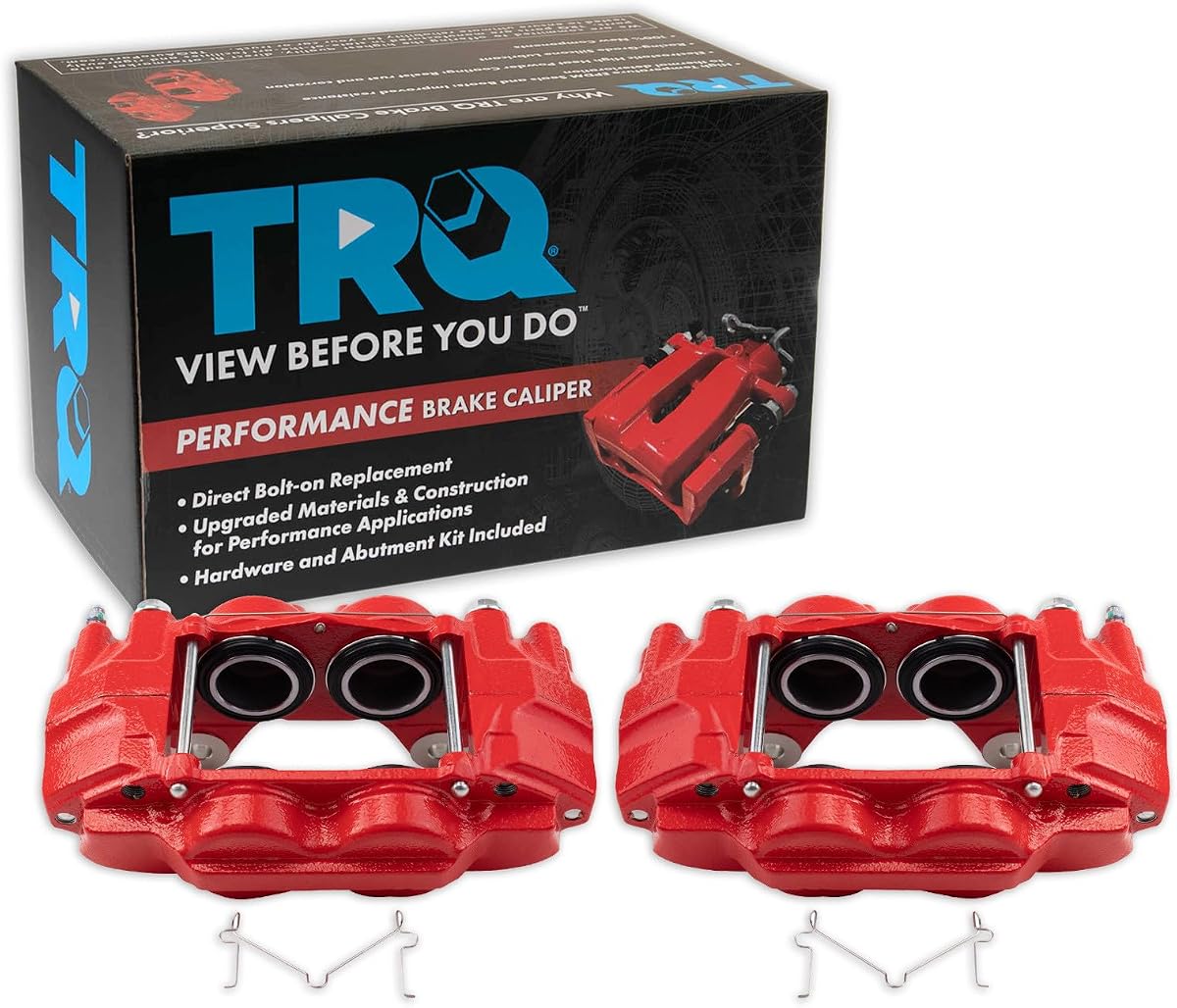 TRQ Front 2 Piece Performance Red Brake Caliper Set | For 10-14 Toyota 4Runner 10-22 Lexus GX460 With 12mm Mounting Holes Driver & Passenger Side