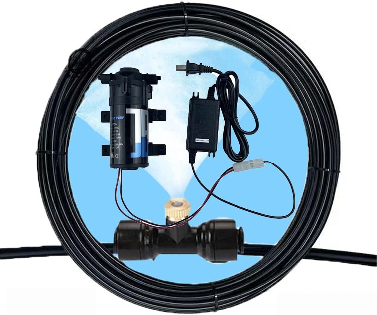 Outdoor Mister System For Outside Patio with Pump, Garden Irrigation System Kit With Brass Fog Nozzles, Misting Cooling System, Patio Mister For Backyard, Garden, Greenhouse, Umbrella, Deck, Canopy, P