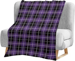 Kids Throw Blanket, Halloween Purple Black Lattice Plaid Gingham Soft Fleece Blanket Kids Bedding Lightweight Bed Flannel Blanket for Girl Boys Toddler, 30x40 Inch