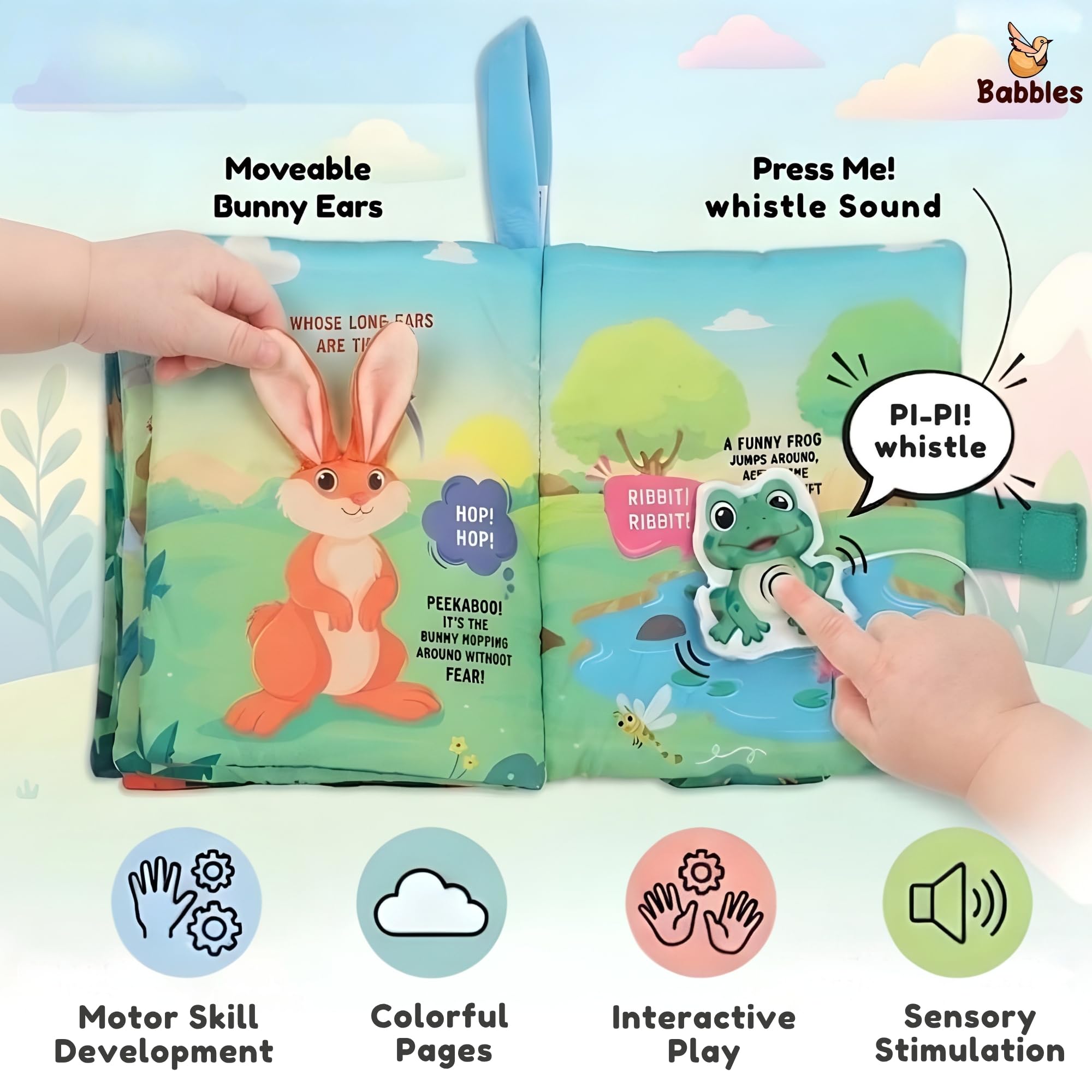 Babbles Peek-A-Boo Animal Baby Book, Soft Cloth Book for Infants & Toddlers with Crinkle Pages, Flaps & Textures, Sensory Play Toy, Gift for Baby Ages 6 Months and Up 2
