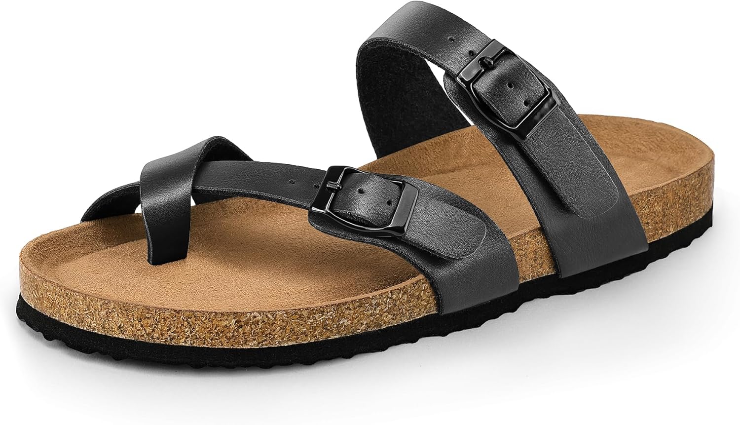 mysoft Women's Cork Footbed Sandals Double Adjustable Buckle Slide Sandals Slip On Walking Summer Shoes