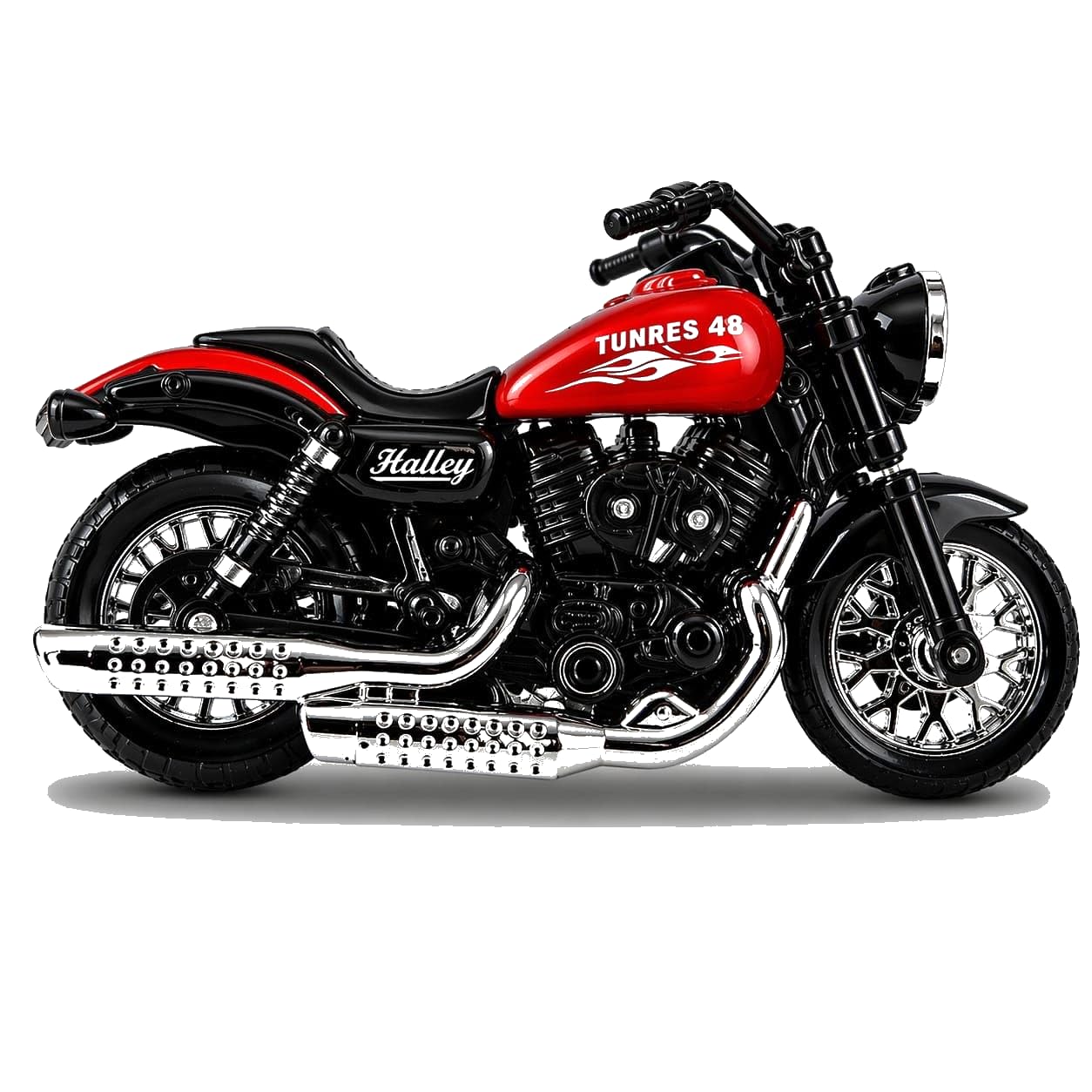TUNRES 48 Harlley Diecast Motorcycle Toy, Red and Black, Manual