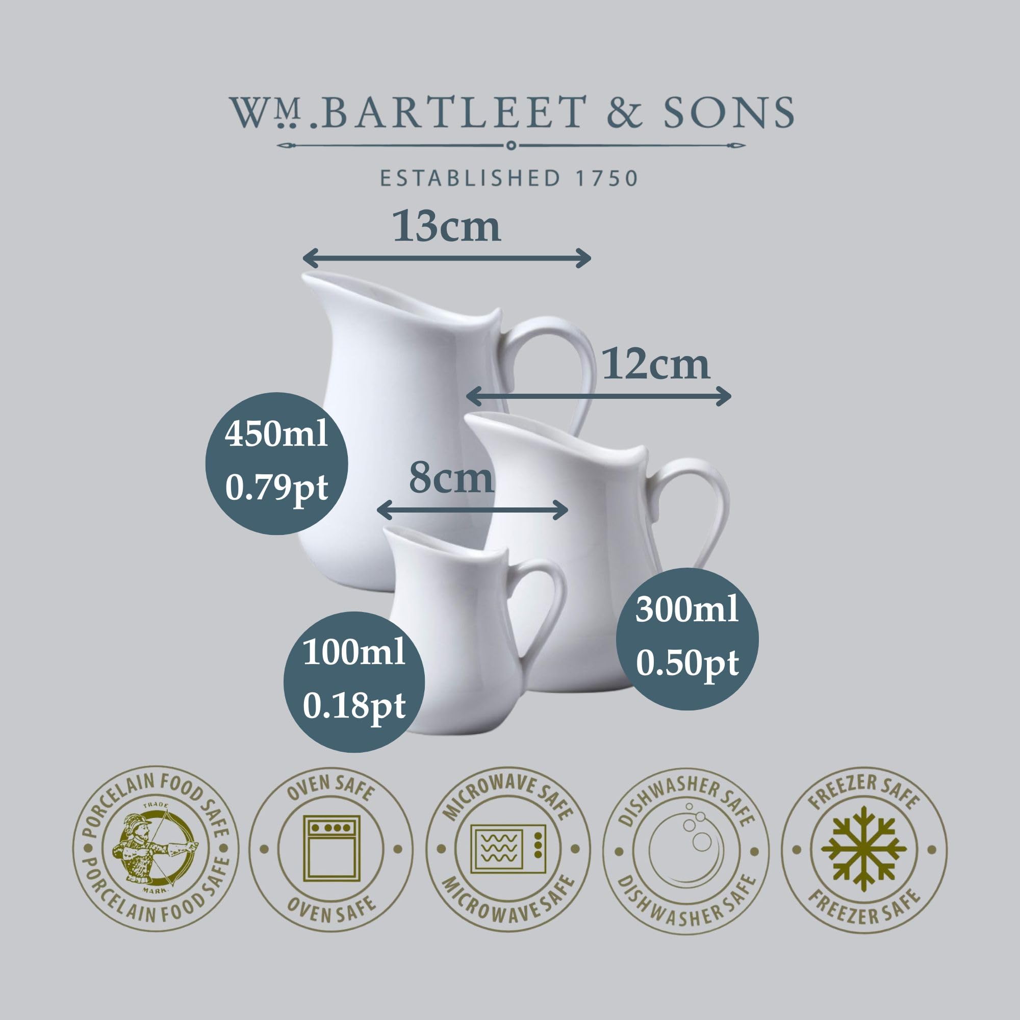 WM Bartleet & Sons Sahnekännchen, weiß, 100ml/300ml/450ml Set of 3