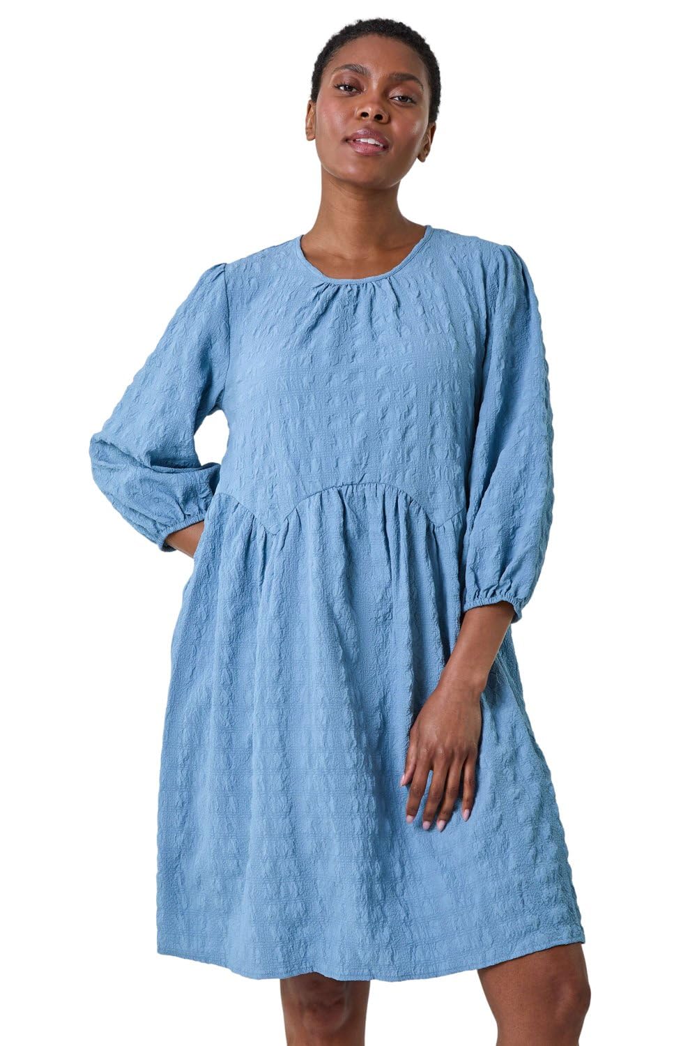Roman Women's Blue Bubble Textured A-Line Stretch Dress Size 18