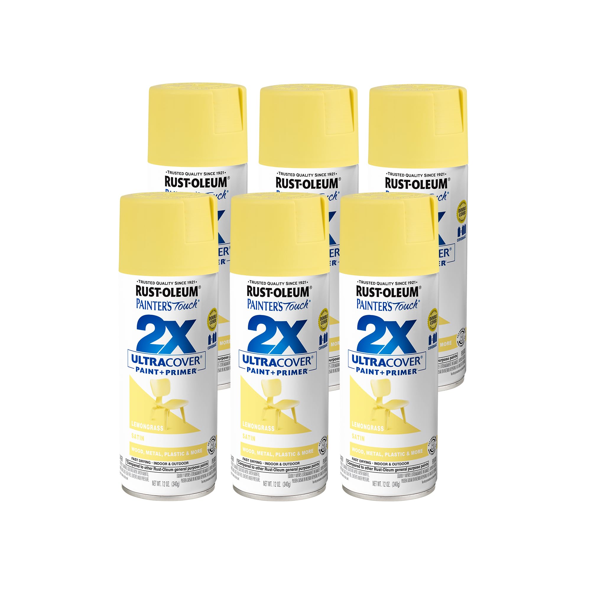 Rust-Oleum 263148 Satin Lemon Grass Painters Touch 2X Spray Paint, 12 oz., Aerosol Can (Pack of 6)