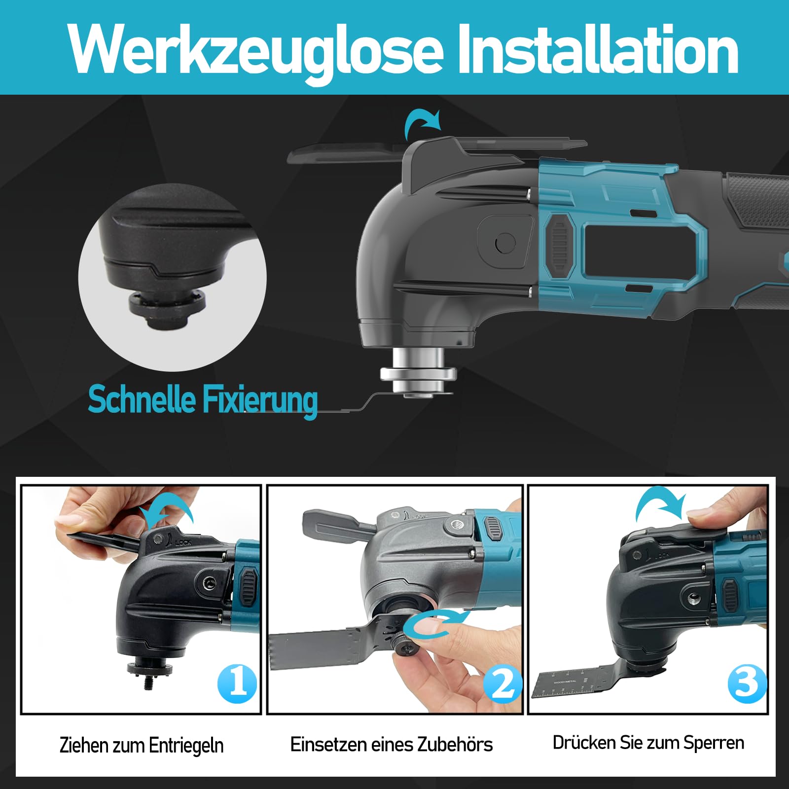 Herramienta multifunción a batería, ángulo de oscilación de 4° y 6 velocidades a 20 000 rpm, sin escobillas, para eliminar, raspar y cortar (2 baterías de 1500 mAh)